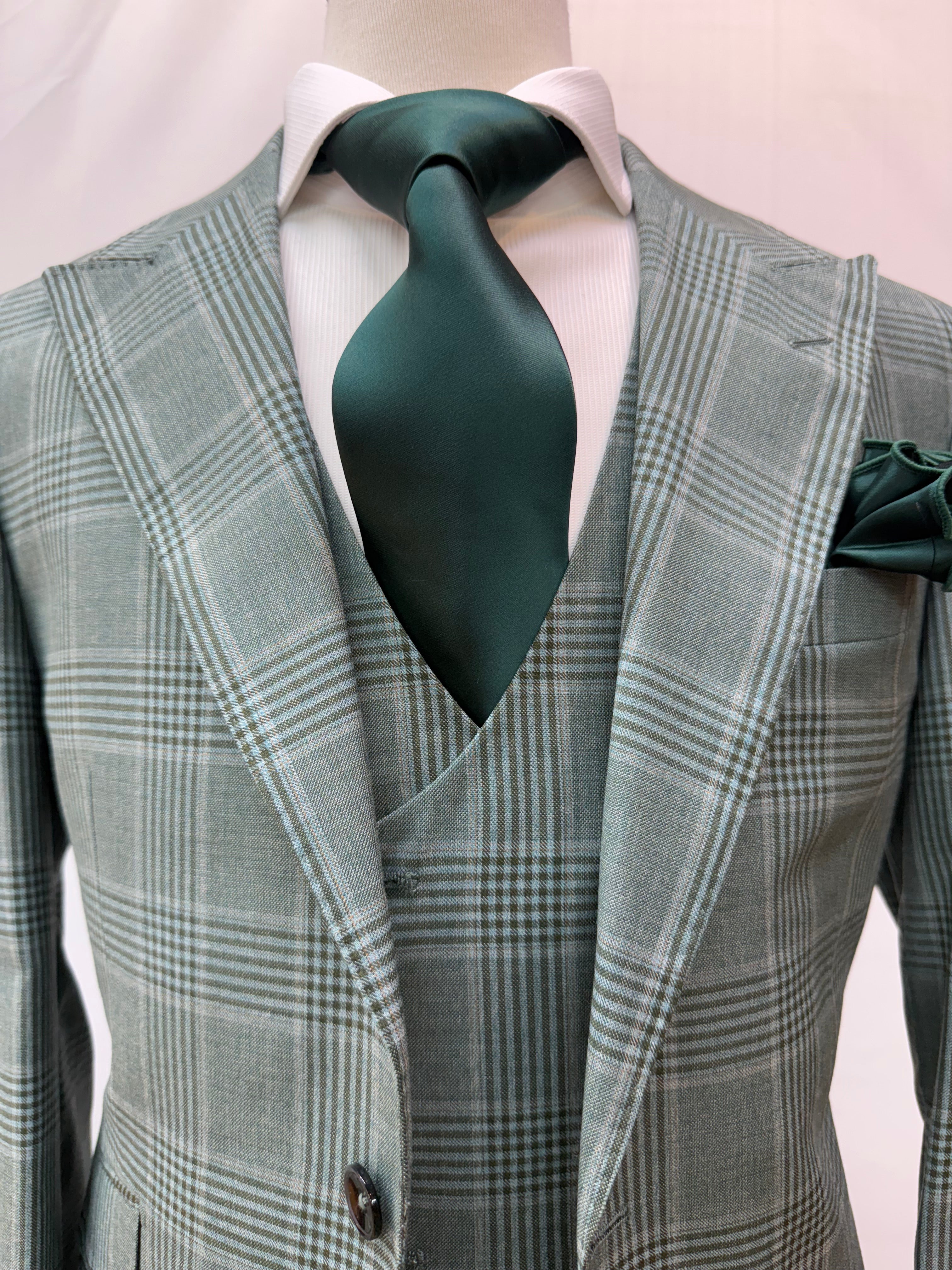 Tiglio Suit 3pc Green Plaid
