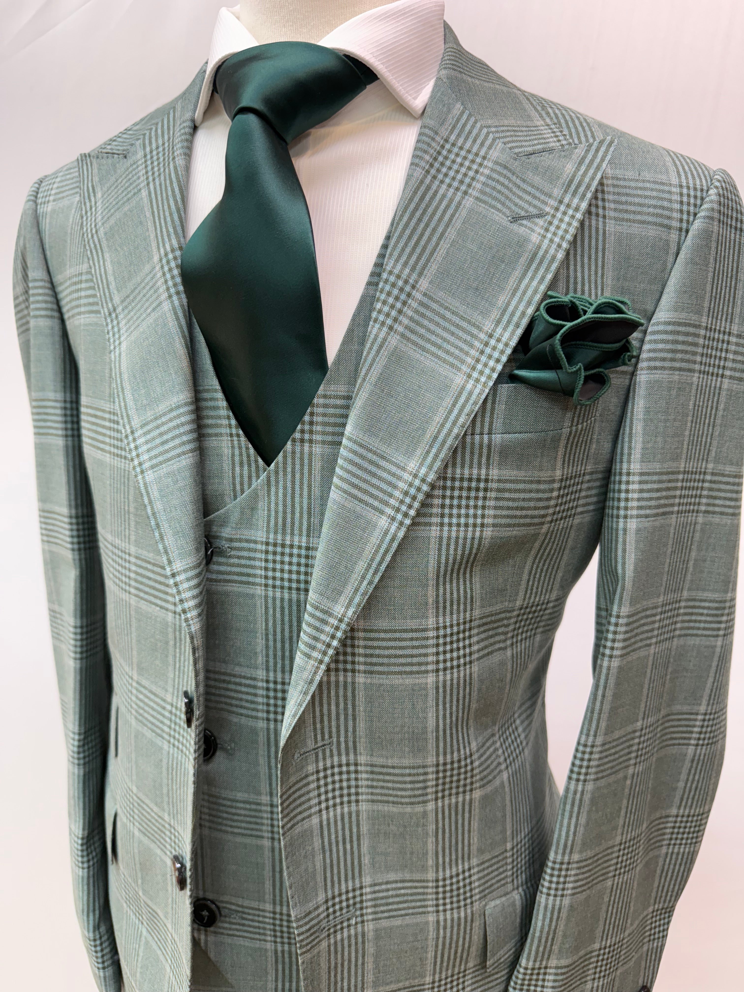Tiglio Suit 3pc Green Plaid