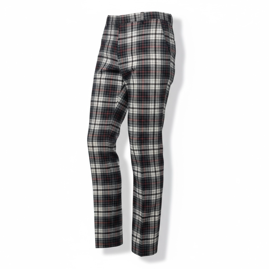 Slim Fitting Stretch Gray/Red/Black Plaid Slack