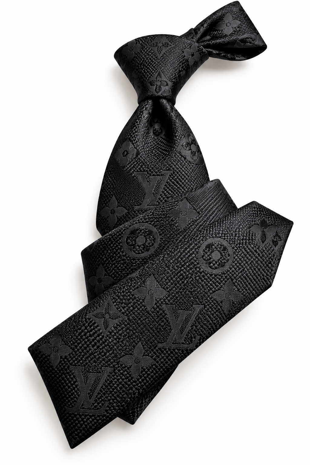 LV Solid Black Tone on Tone Tie
