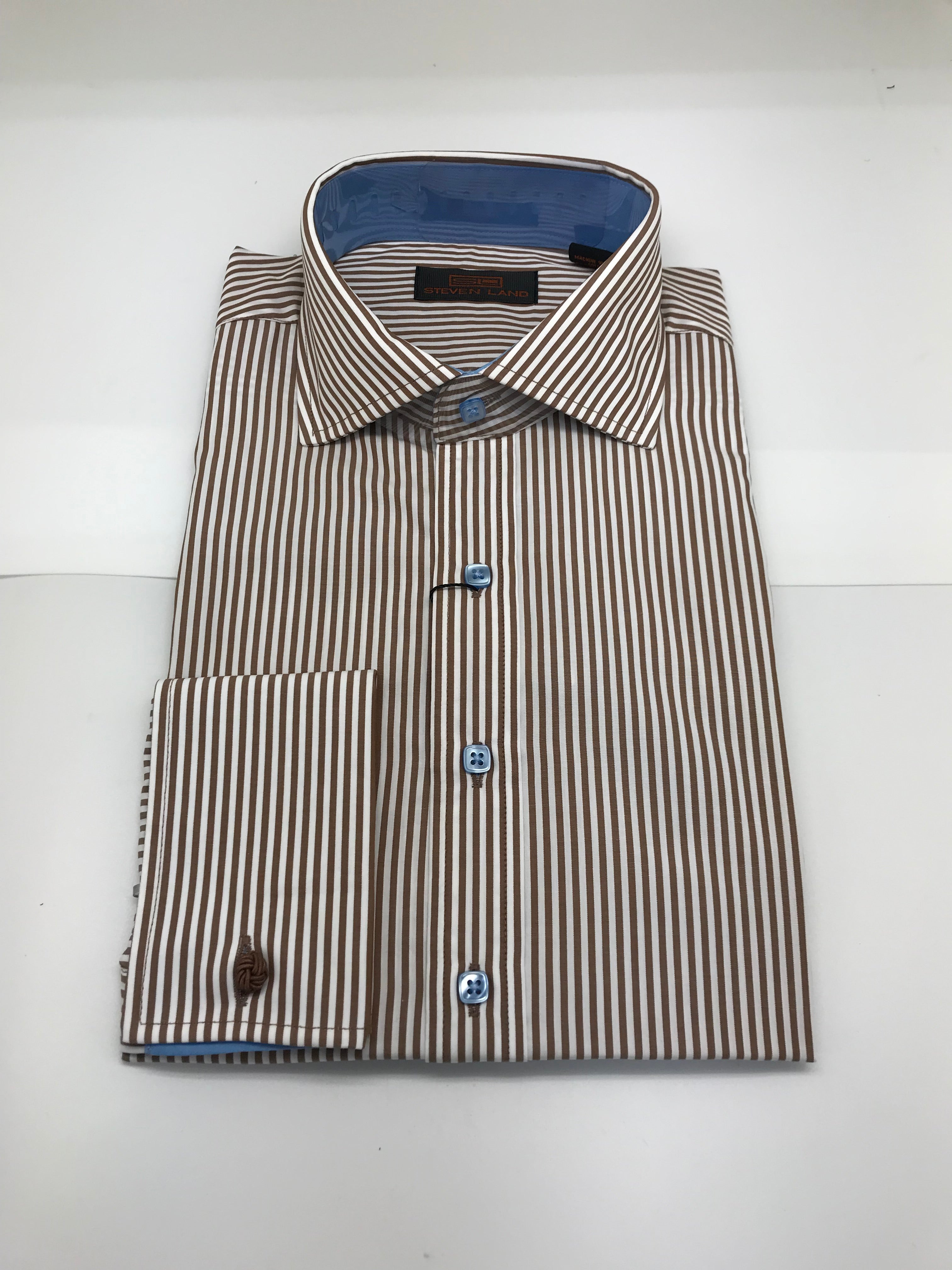 Stevenland Brown Stripe Dress Shirt