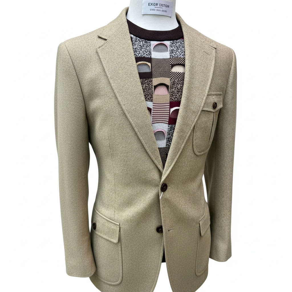 Couture Tan Coat w/Brown Linen Pant
