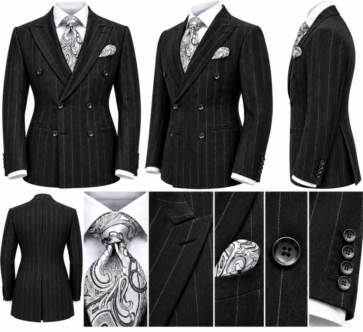 Canuti Double Breasted Charcoal Gray/Silver Pinstripe-Suit