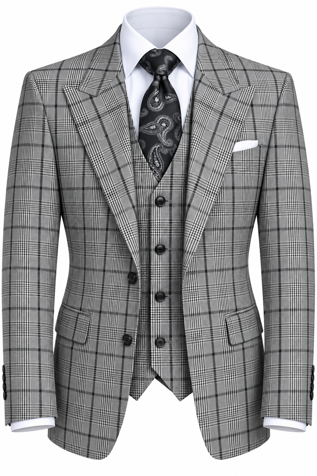 Rossi Gray & Black Windowpane 3pc Suit