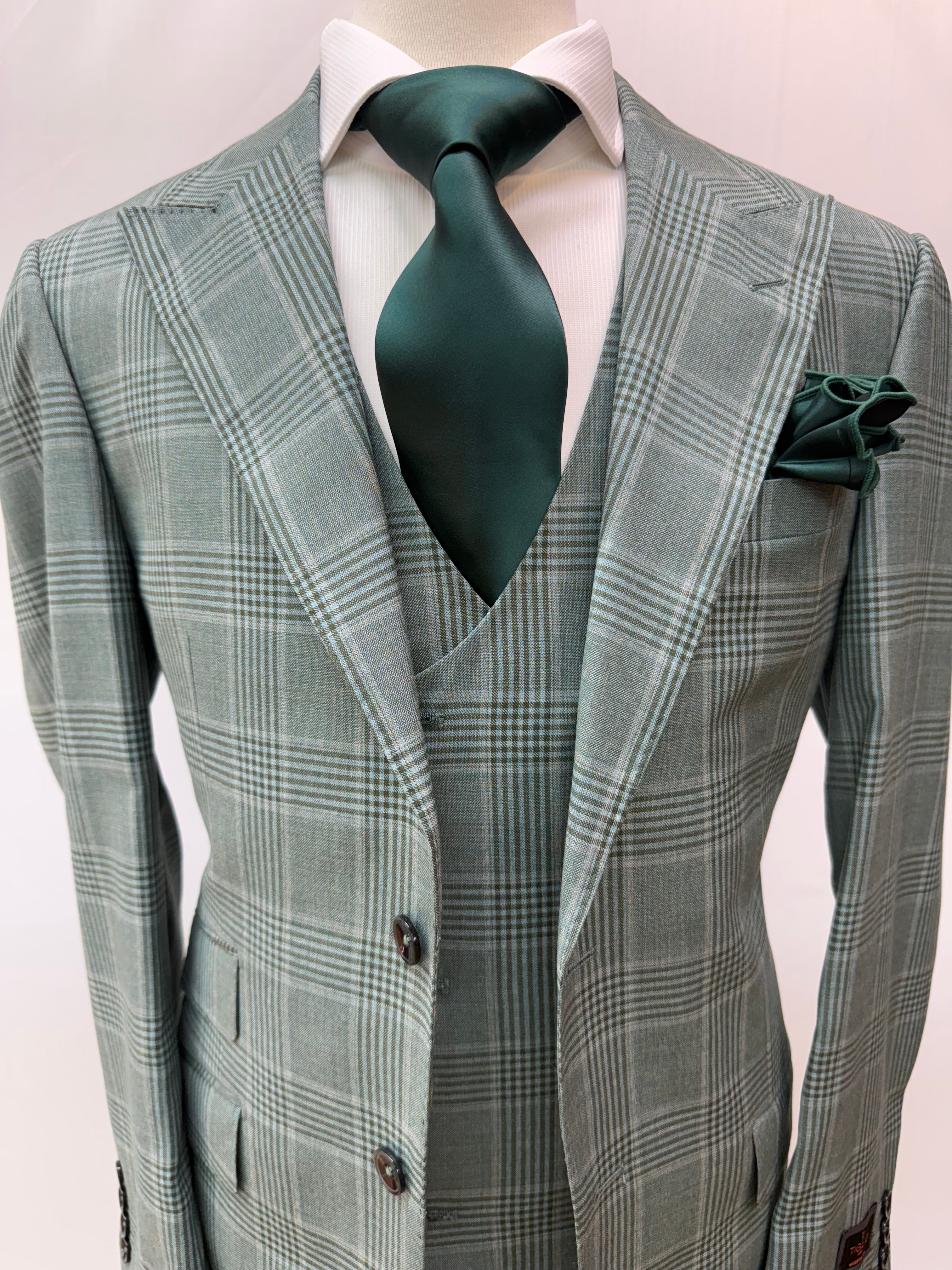 Tiglio Suit 3pc Green Plaid