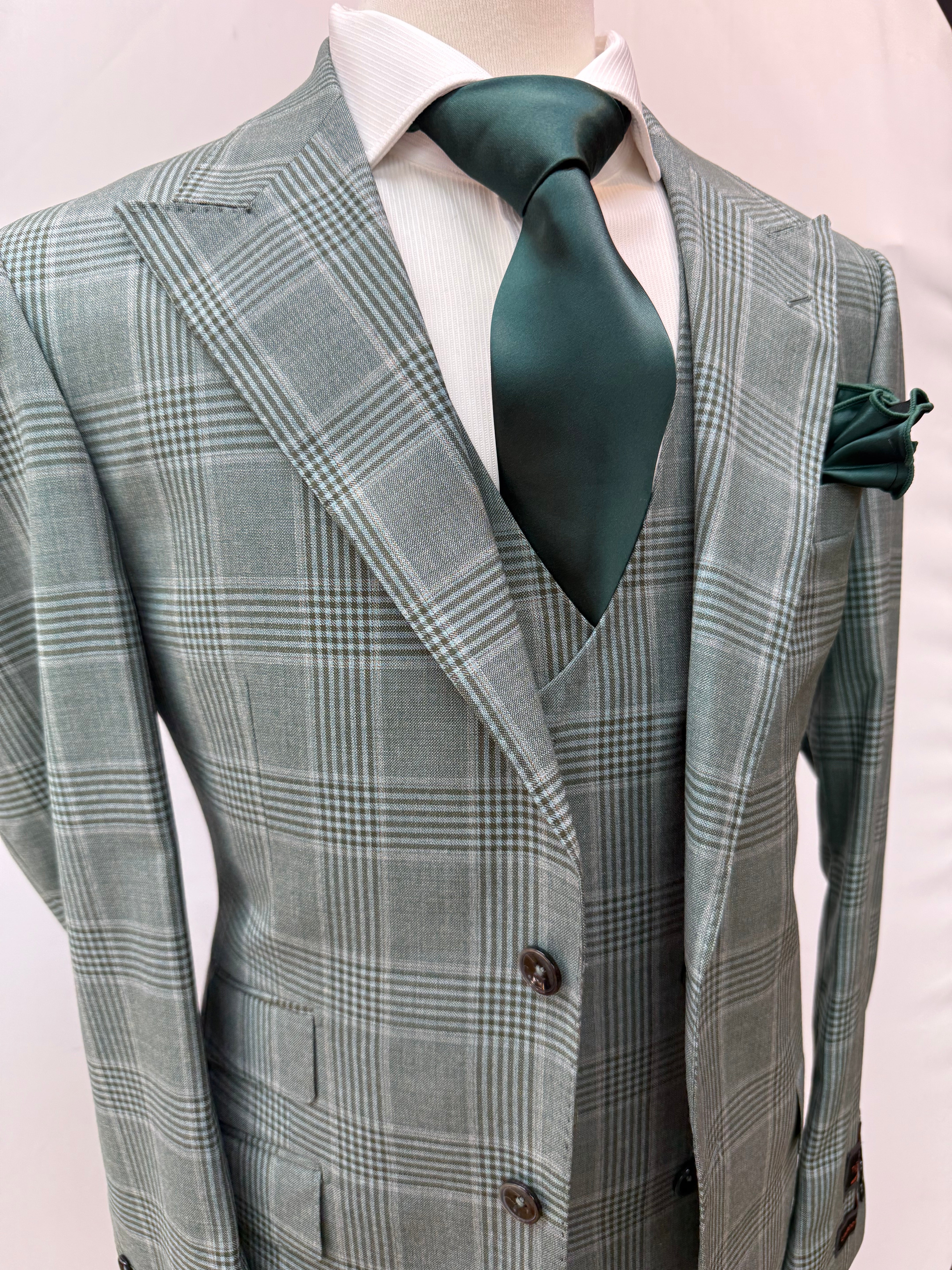 Tiglio Suit 3pc Green Plaid