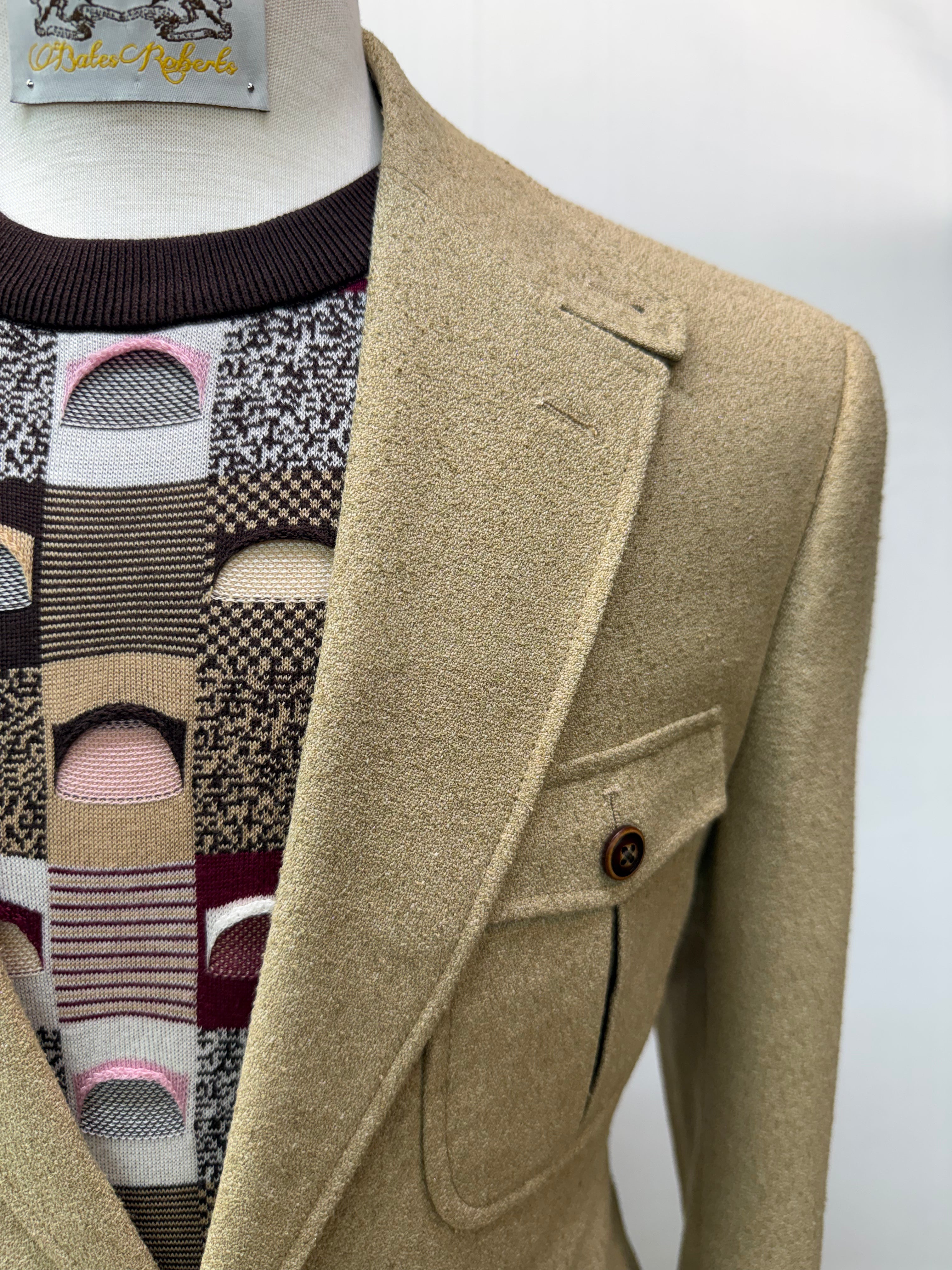 Couture Tan Coat w/Brown Linen Pant