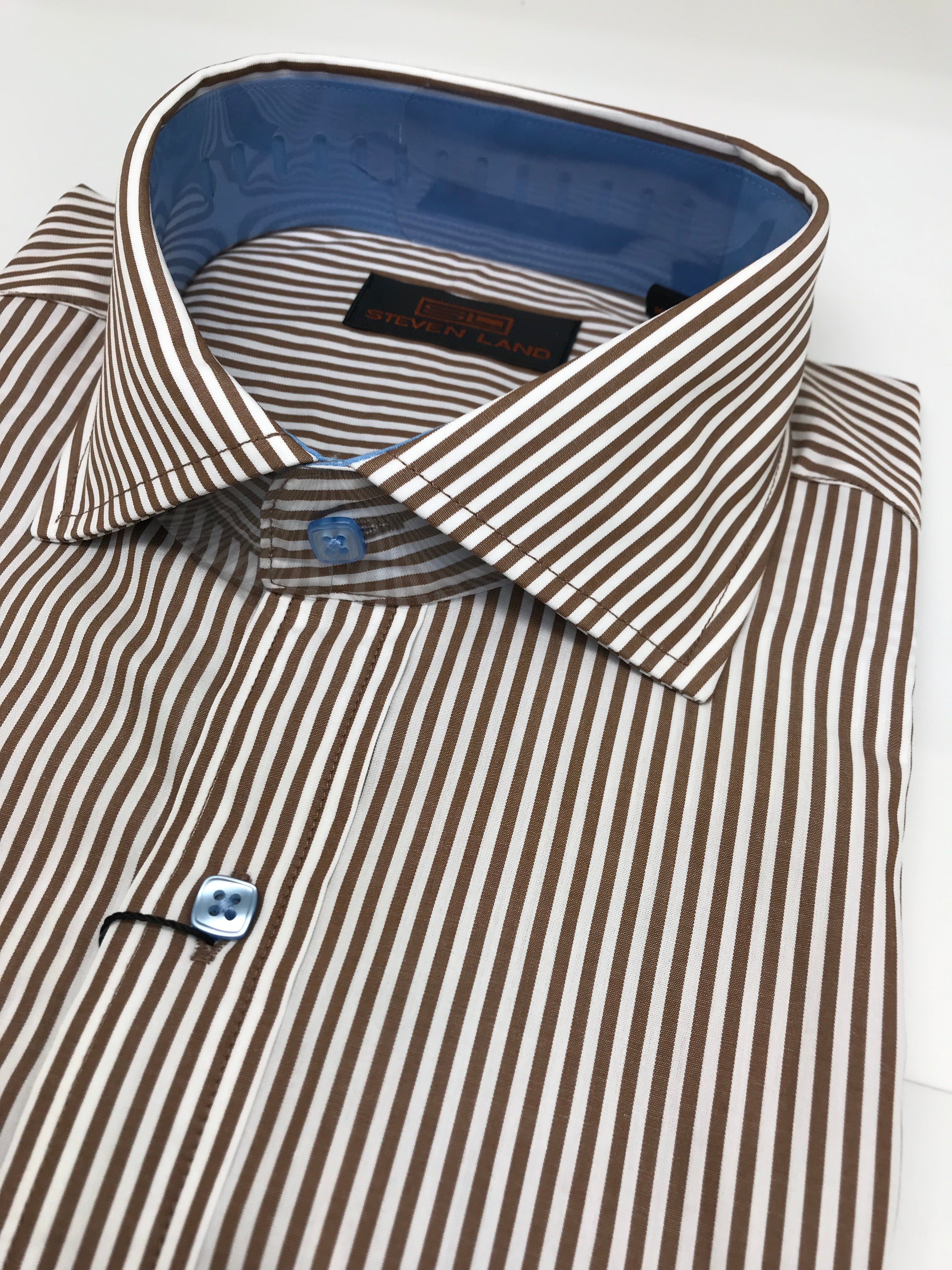Stevenland Brown Stripe Dress Shirt