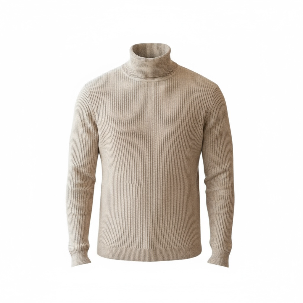 Tan Fitted Ribbed Turtleneck