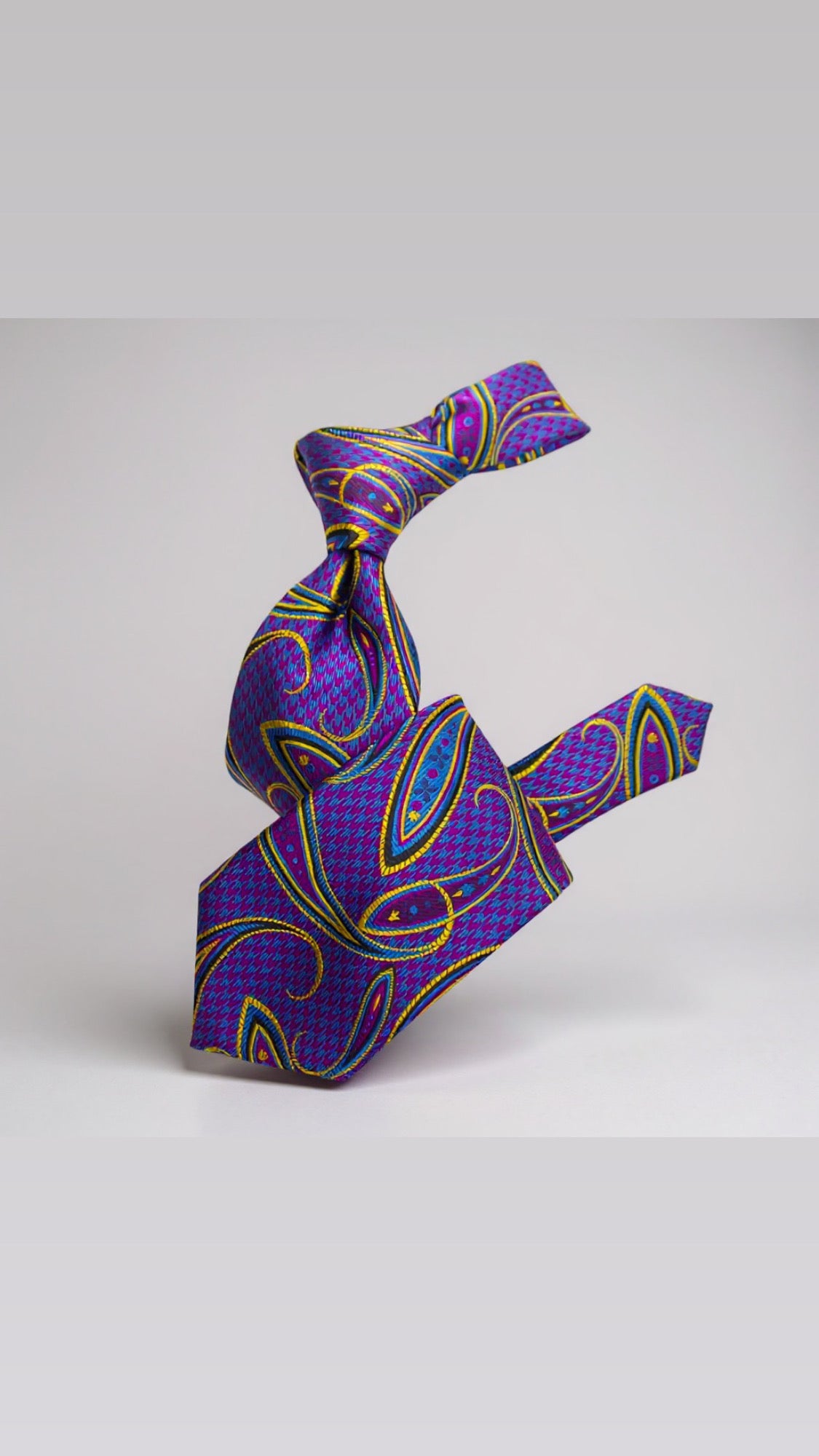 Krazy Paisley Egg Plant/Turquoise & Yellow Tie