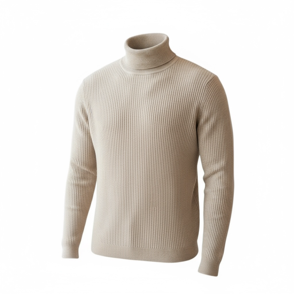 Tan Fitted Ribbed Turtleneck