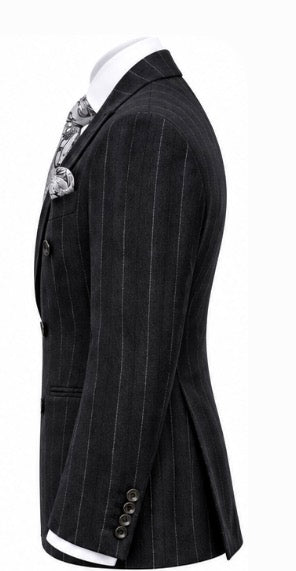Canuti Double Breasted Charcoal Gray/Silver Pinstripe-Suit