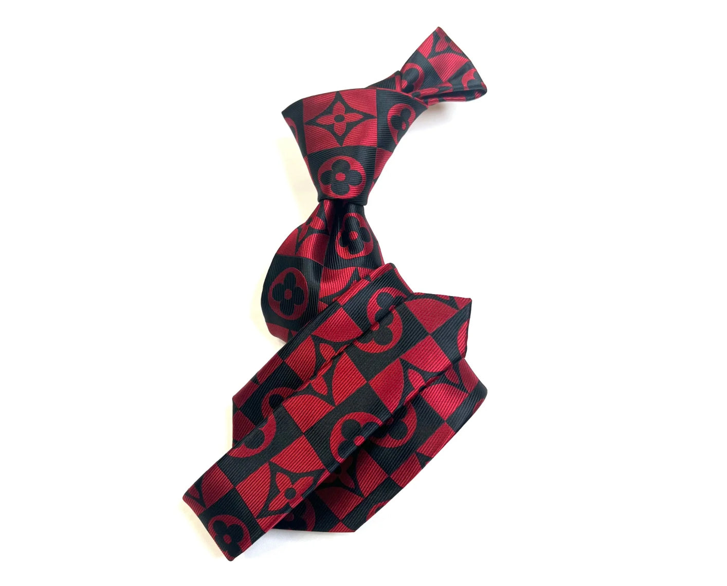 LV Square Red & Black Tie