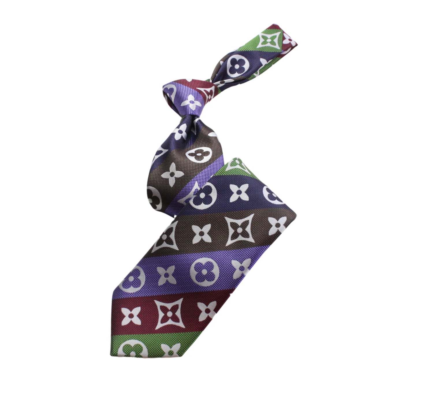 LV Stripe Burgundy/Purple/Brown/Green Tie