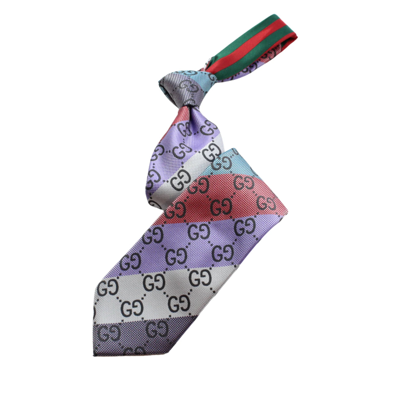 GG Stripe Silver/Plum/Red/Turquoise Tie