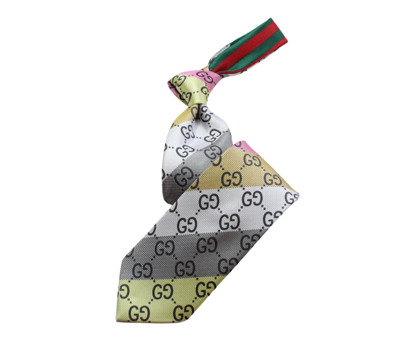 GG Stripe Grey/Tan/Pink/Yellow Tie