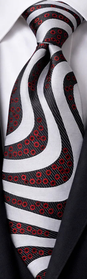 SILVER/BLACK & RED TIE