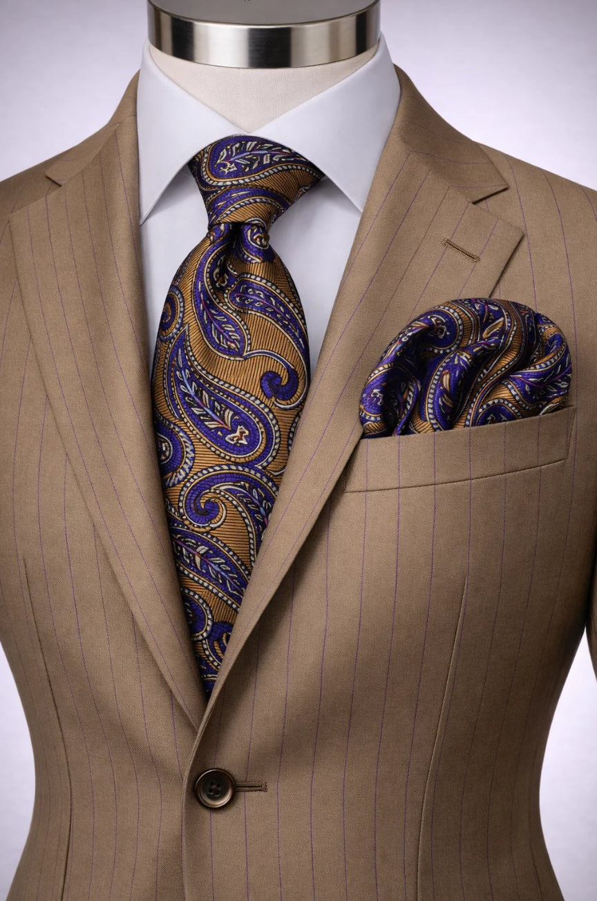 BEIGE & ROYAL BLUE TIE