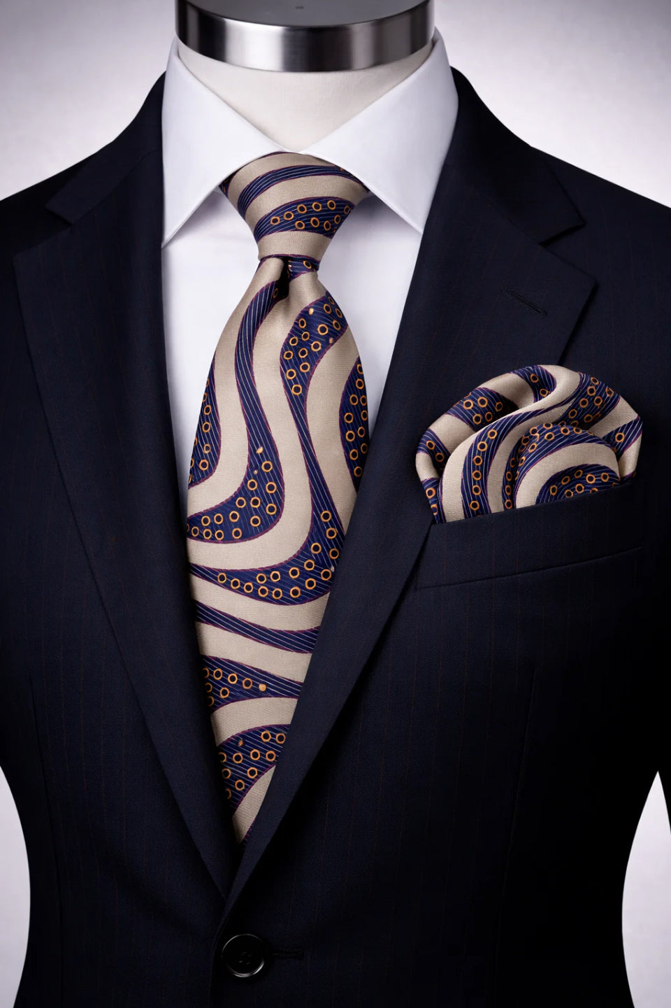 TAUPE/NAVY & FUSCHIA TIE