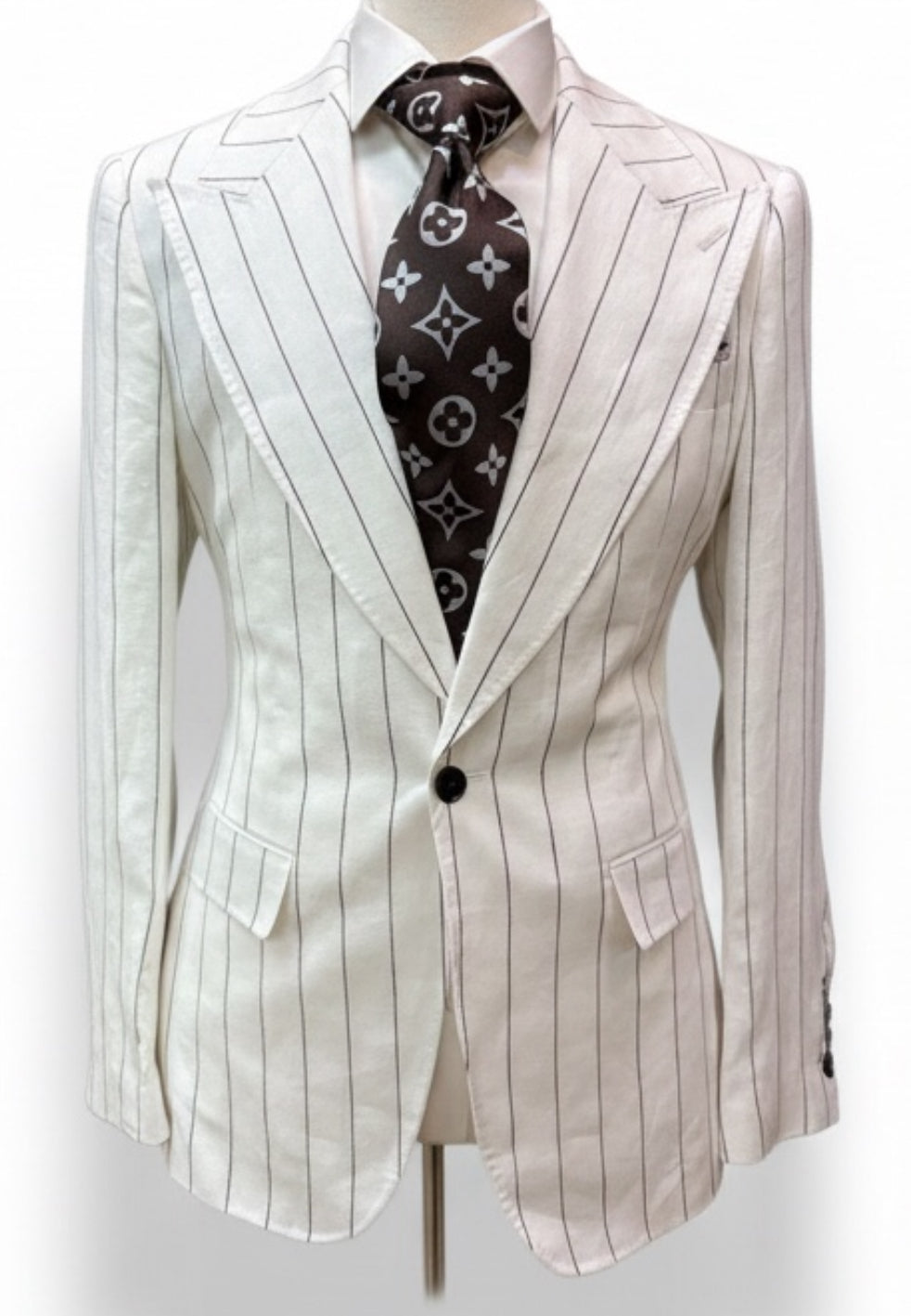 Couture Linen - White/Dark Brown Pinstripe