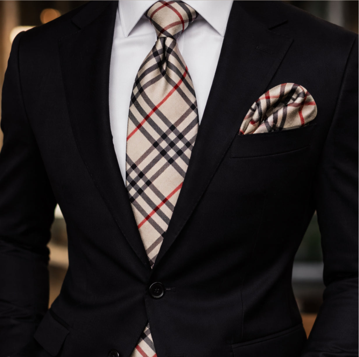 CREAM/RED PLAID TIE