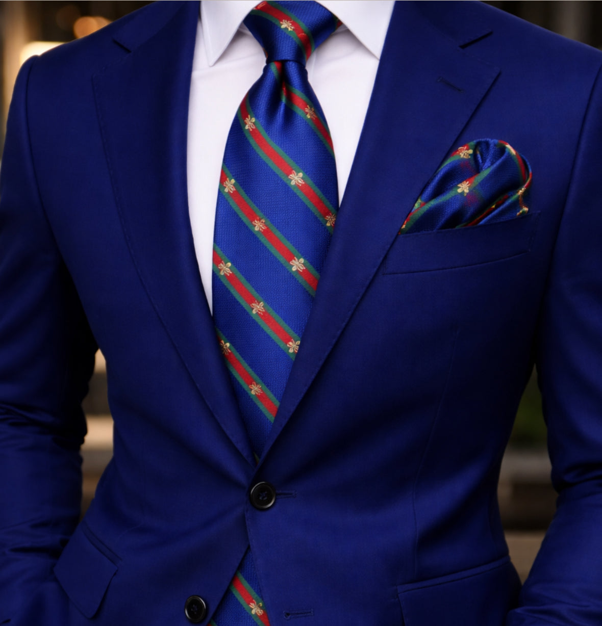 ROYAL/GREEN/RED STRIPE TIE