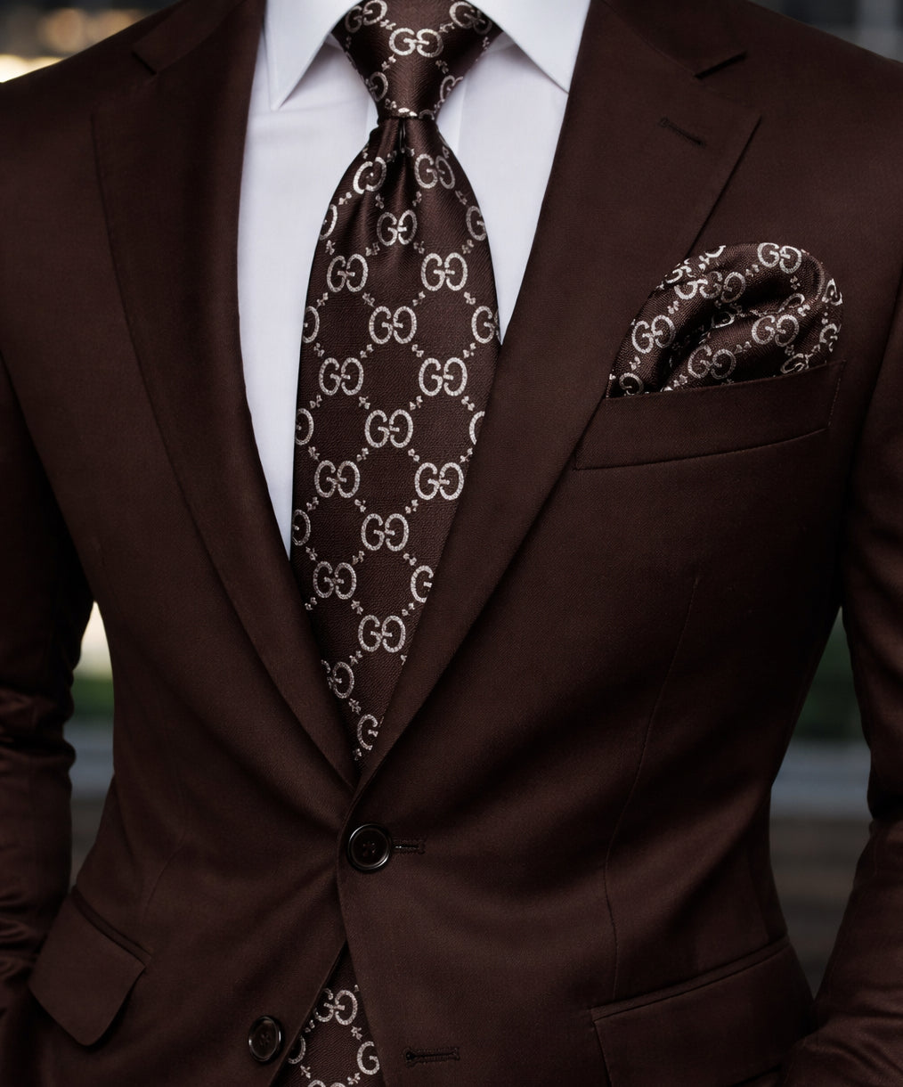 DARK BROWN/SILVER TIE