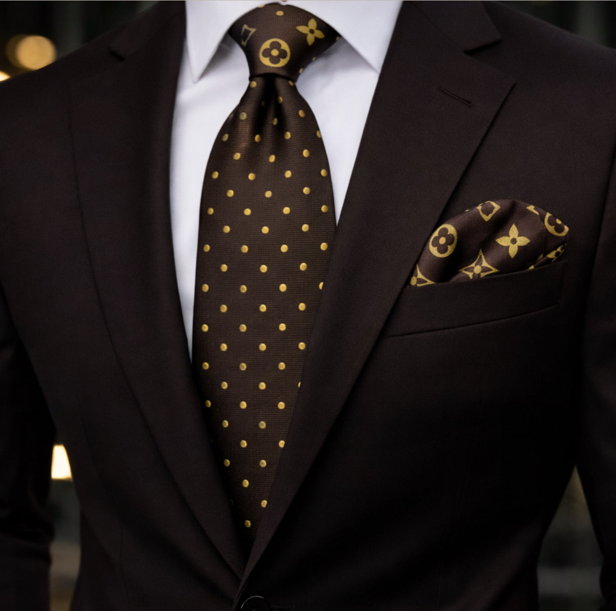 BROWN/GOLD POLKA DOT