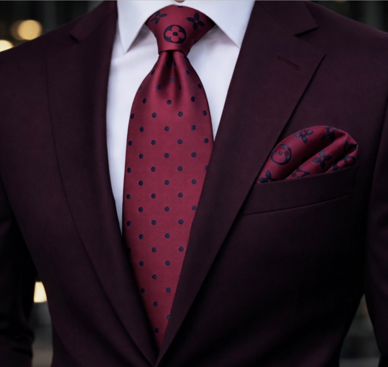WINE/BLACK POLKA DOT TIE 2