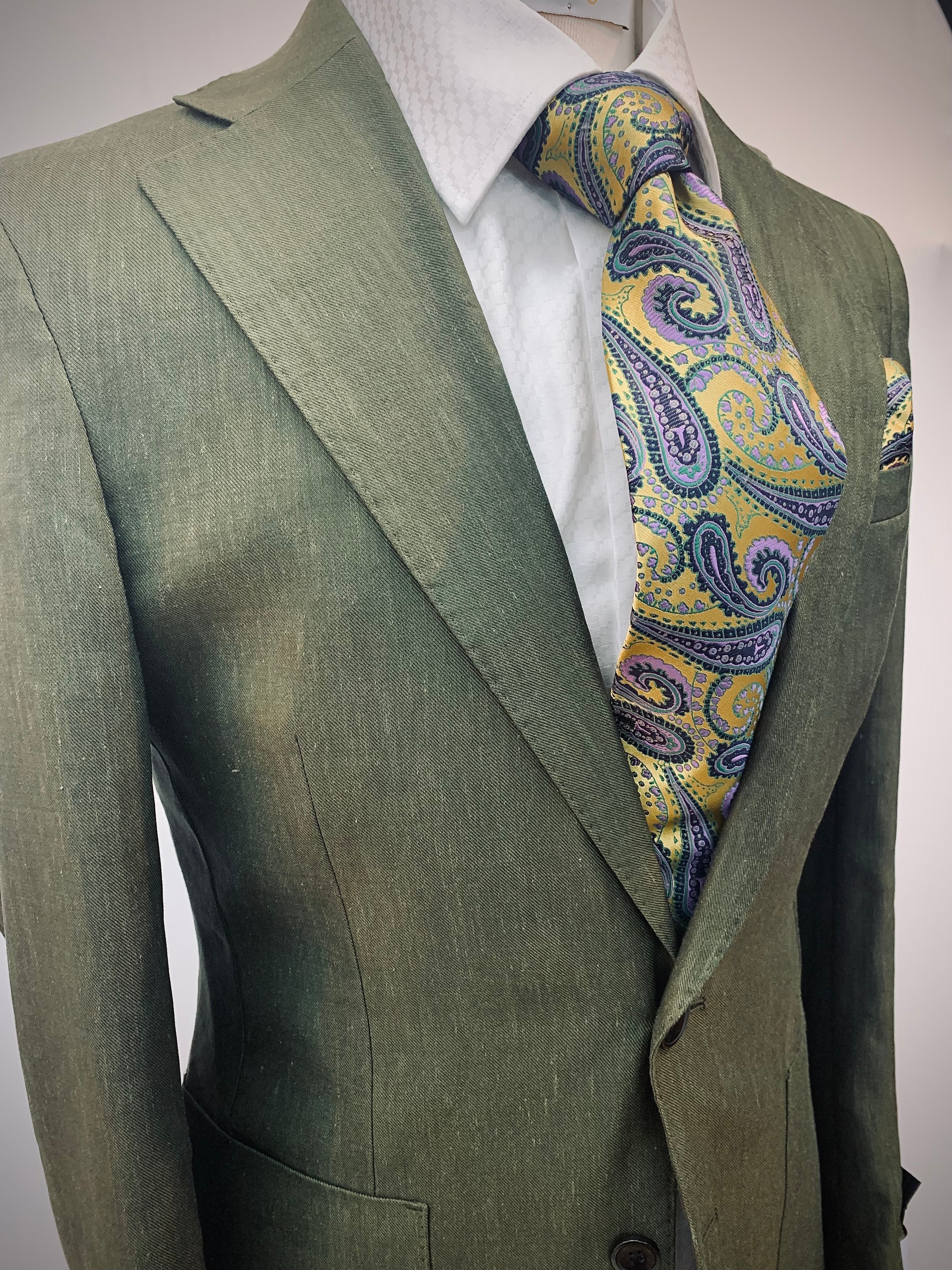 Tiglio Slim Fit Green Stretch Linen Suit