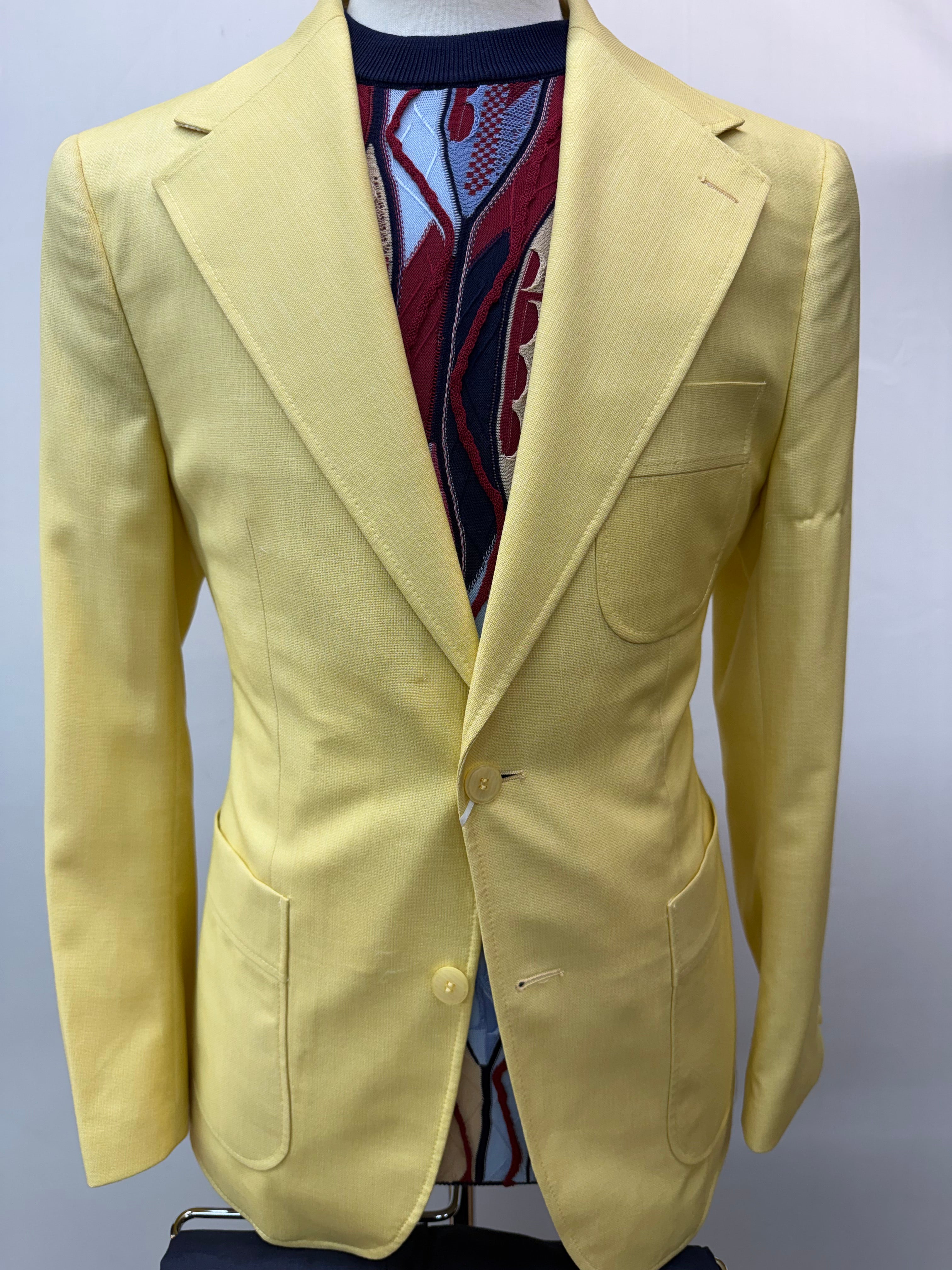 Couture Yellow Coat w/Navy Linen Pants