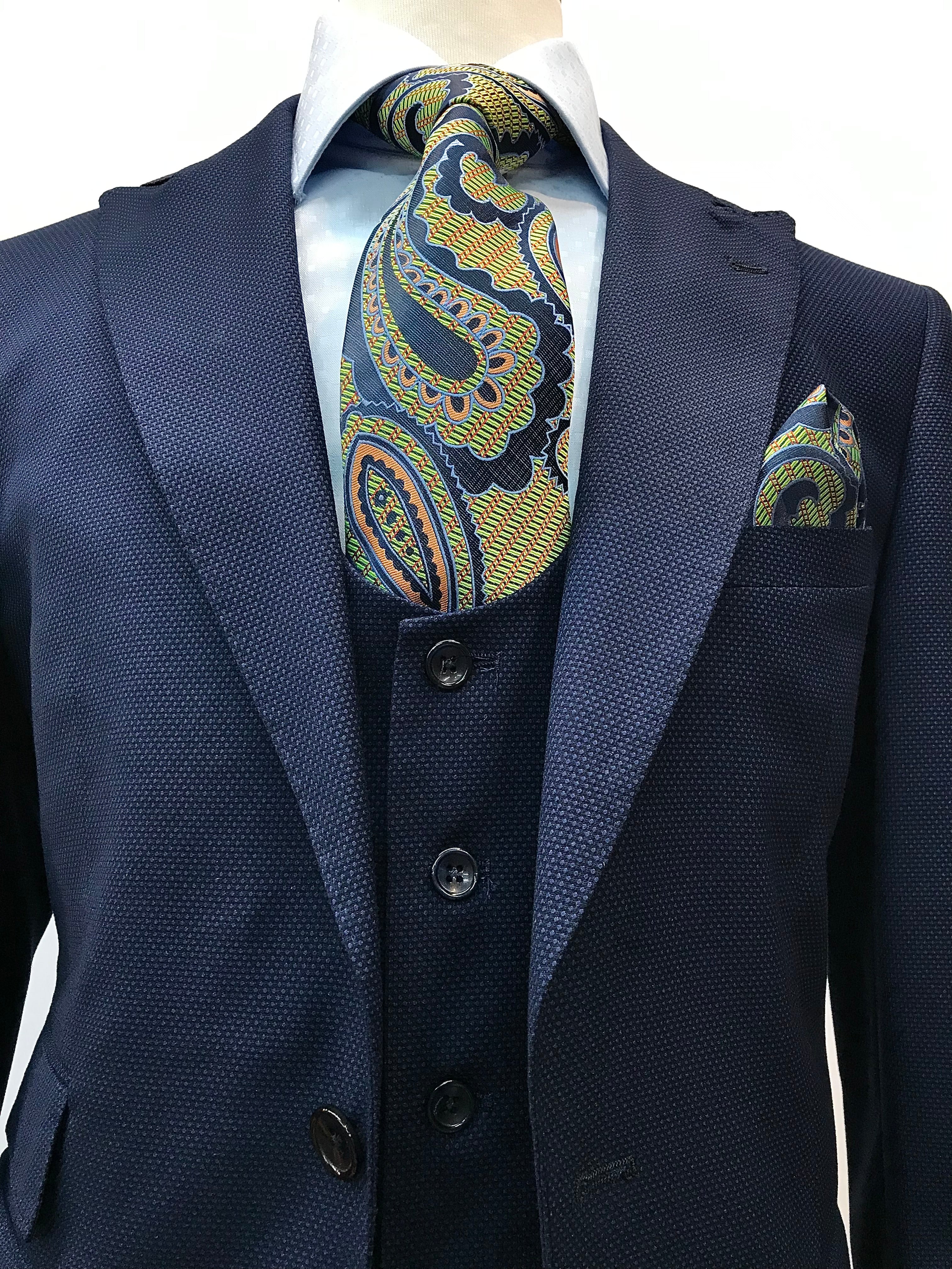 Rossi Man Slim Fit Navy Birdseye 3pc Suit