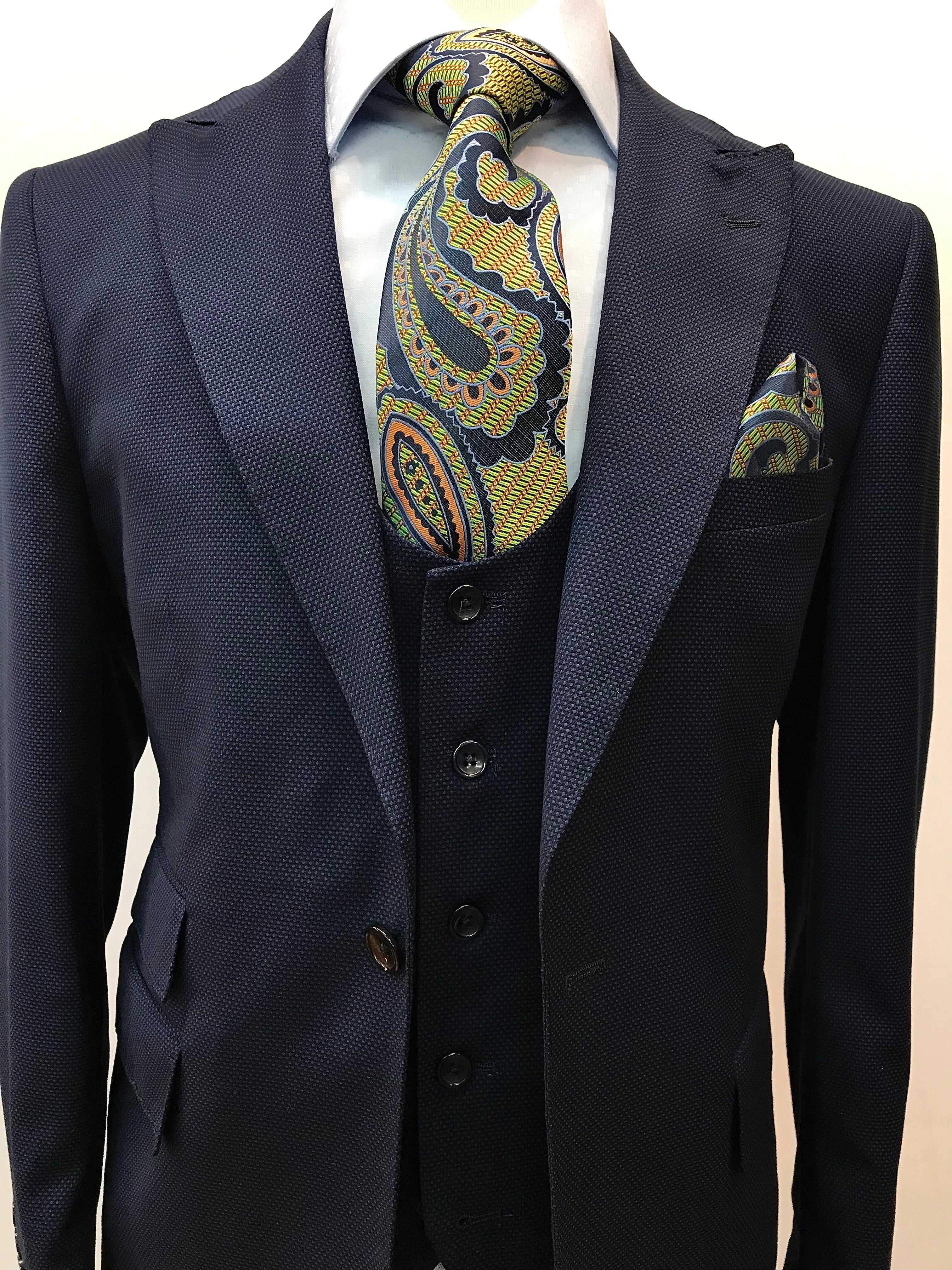 Rossi Man Slim Fit Navy Birdseye 3pc Suit