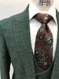 Slim Fit Green Three Piece