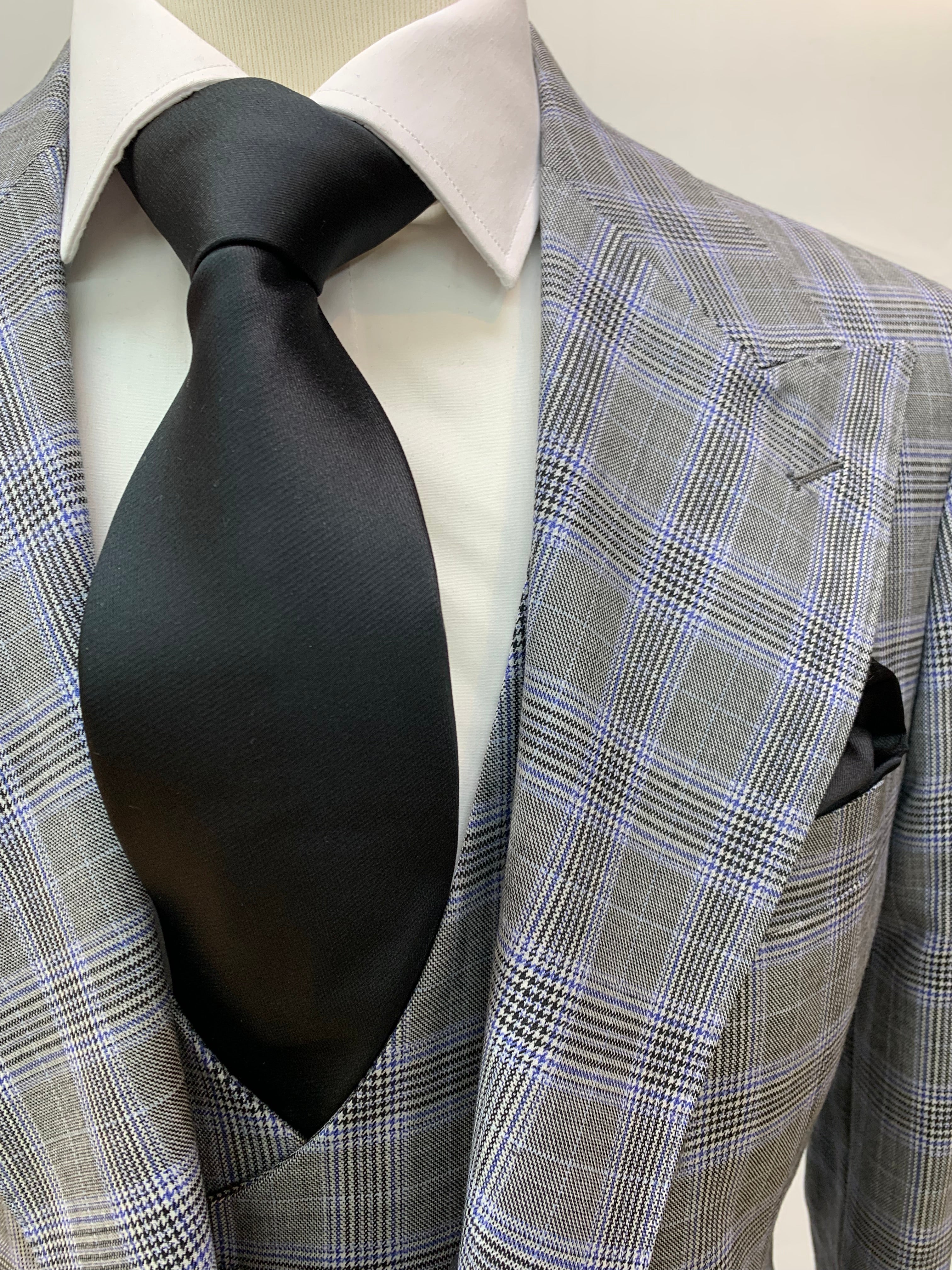 Tiglio 3pc Gray/Blue/Black Glen Plaid Suit