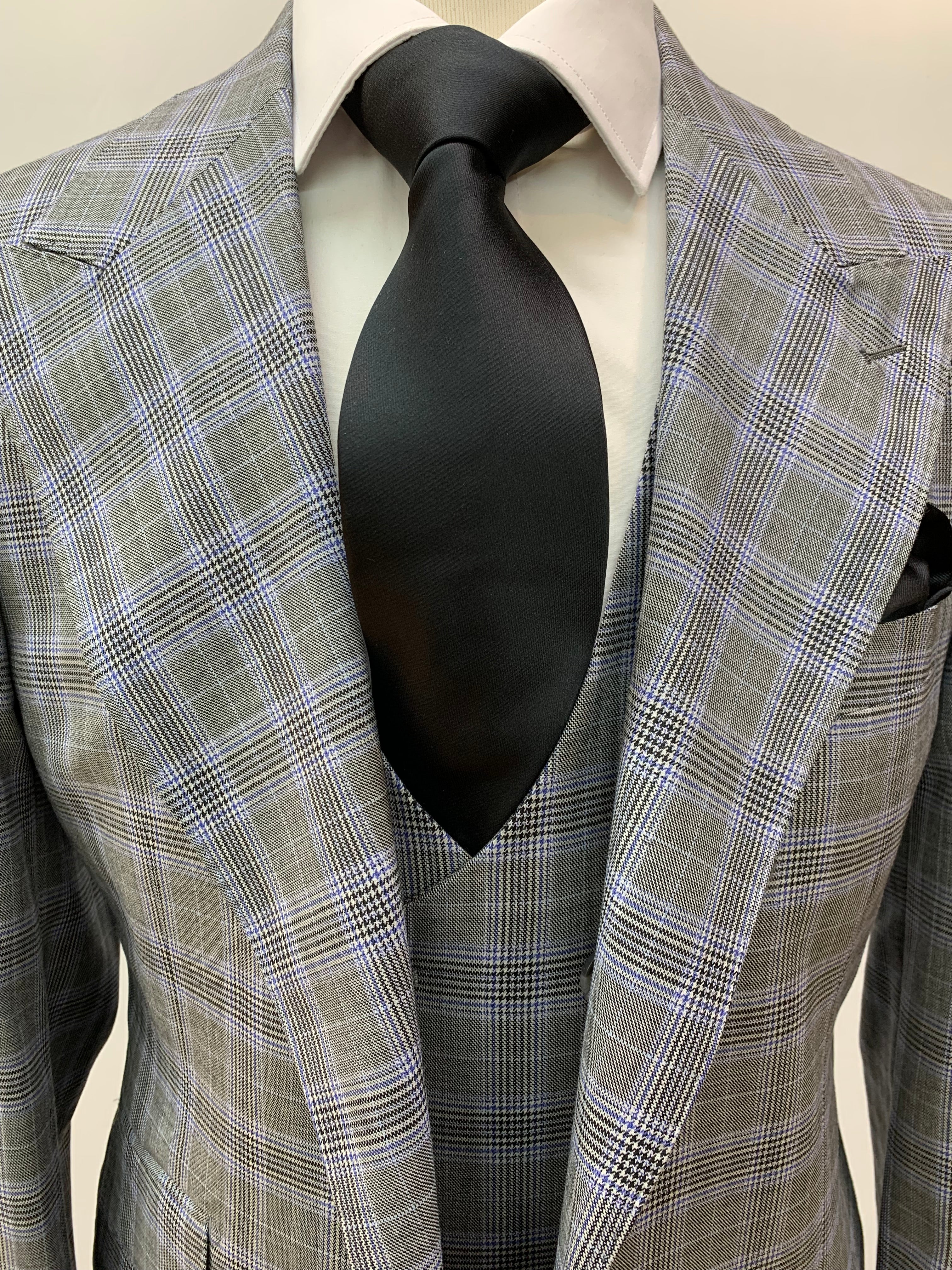 Tiglio 3pc Gray/Blue/Black Glen Plaid Suit