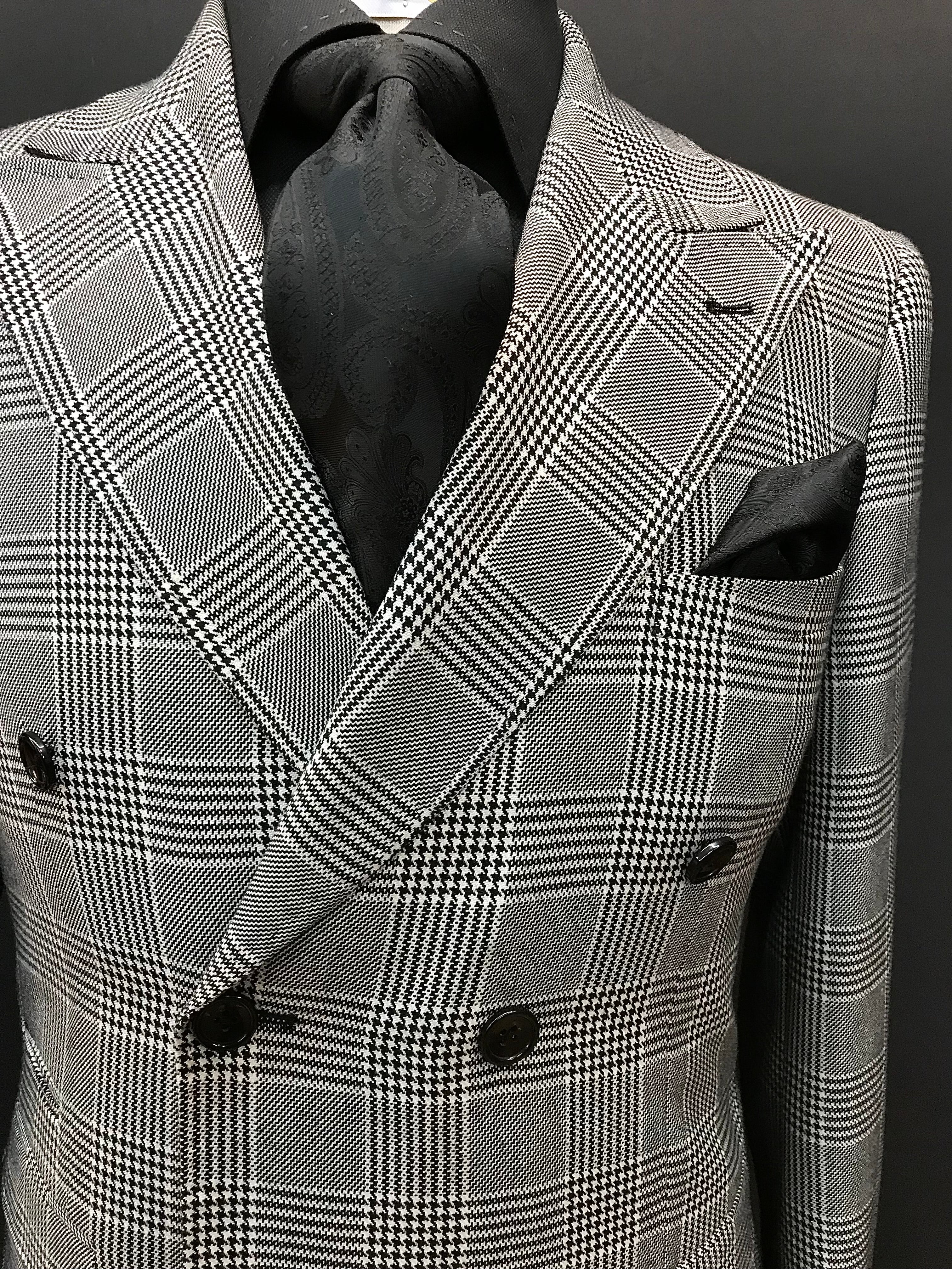 Rossi Man Slim Fit Black/White Glen Plaid Double Breasted Suit