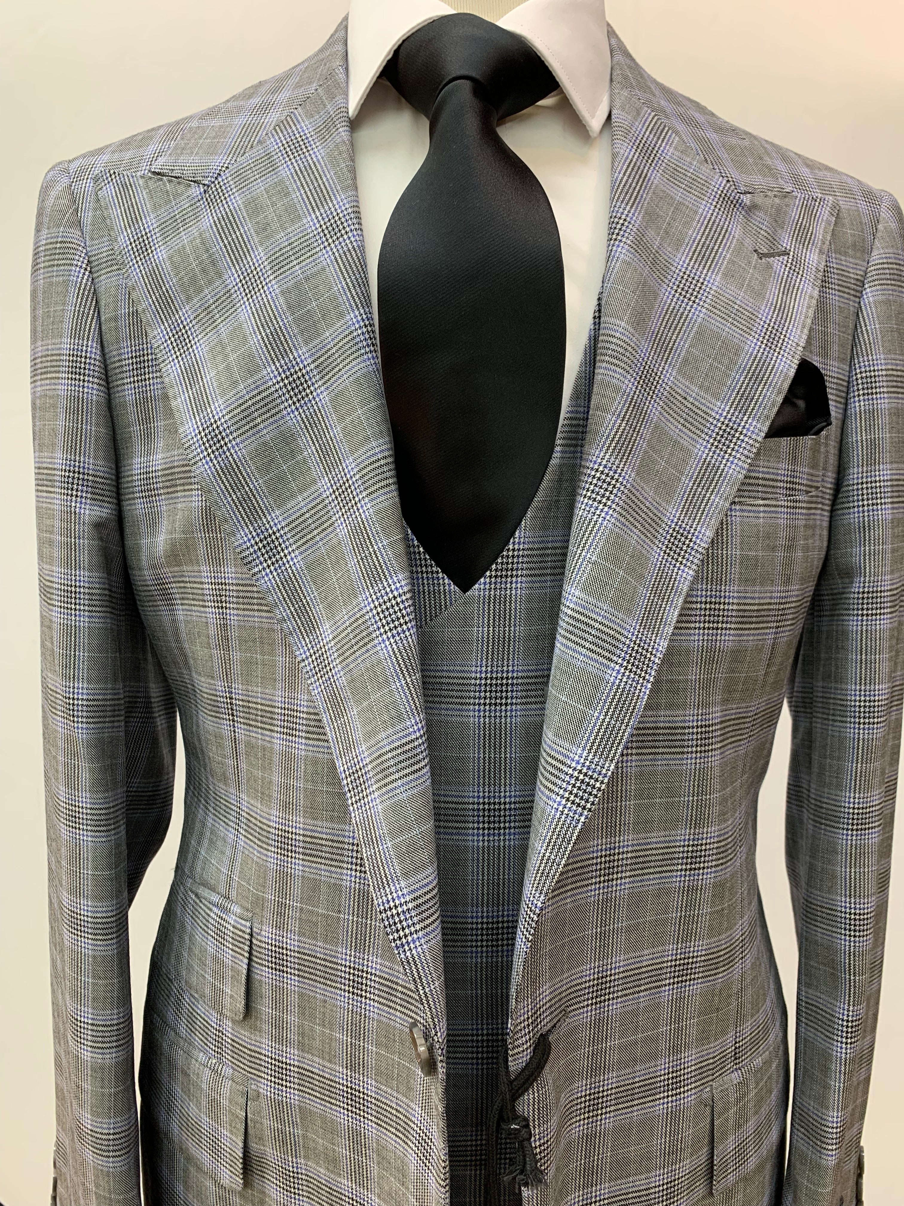 Tiglio 3pc Gray/Blue/Black Glen Plaid Suit