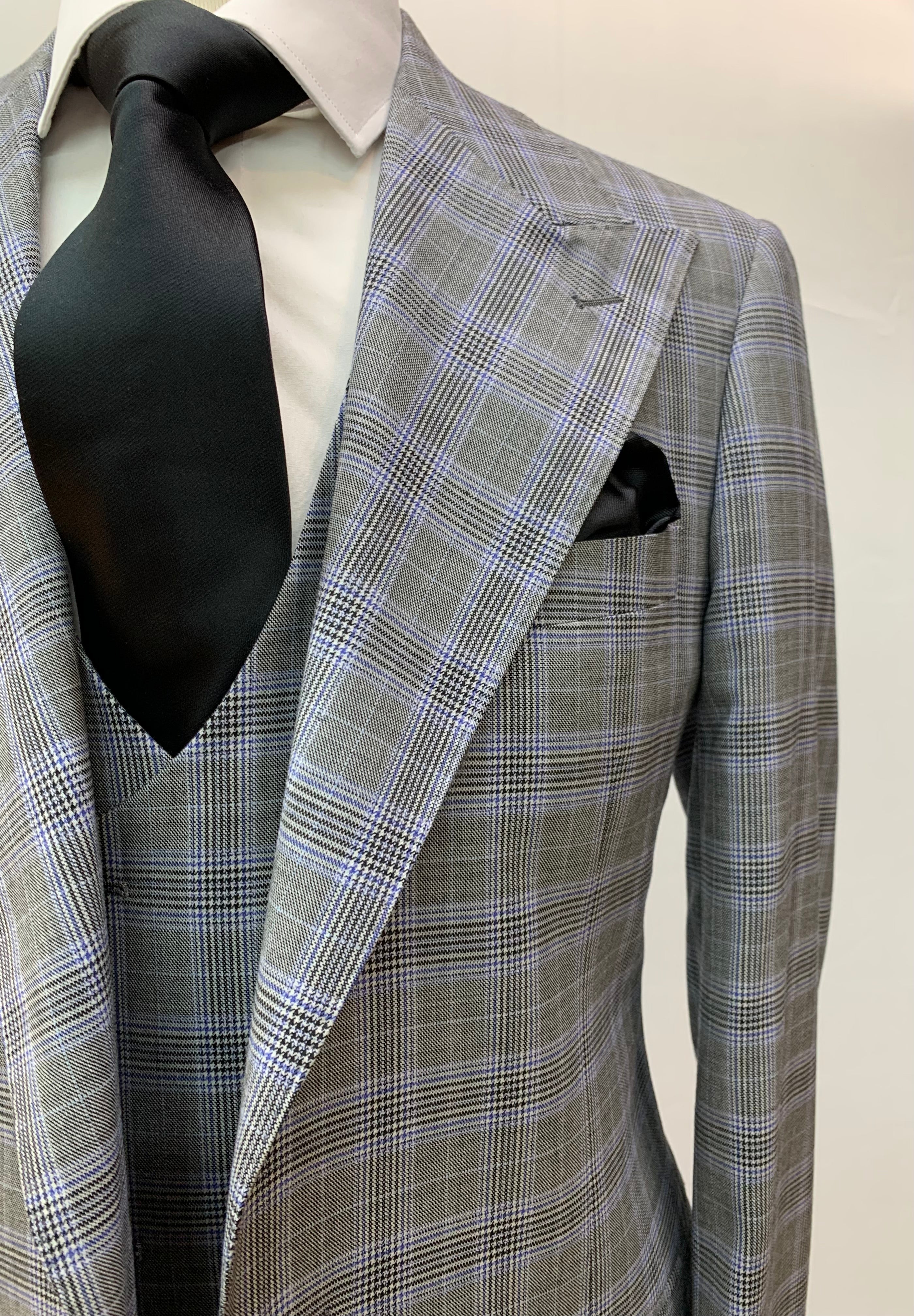 Tiglio 3pc Gray/Blue/Black Glen Plaid Suit