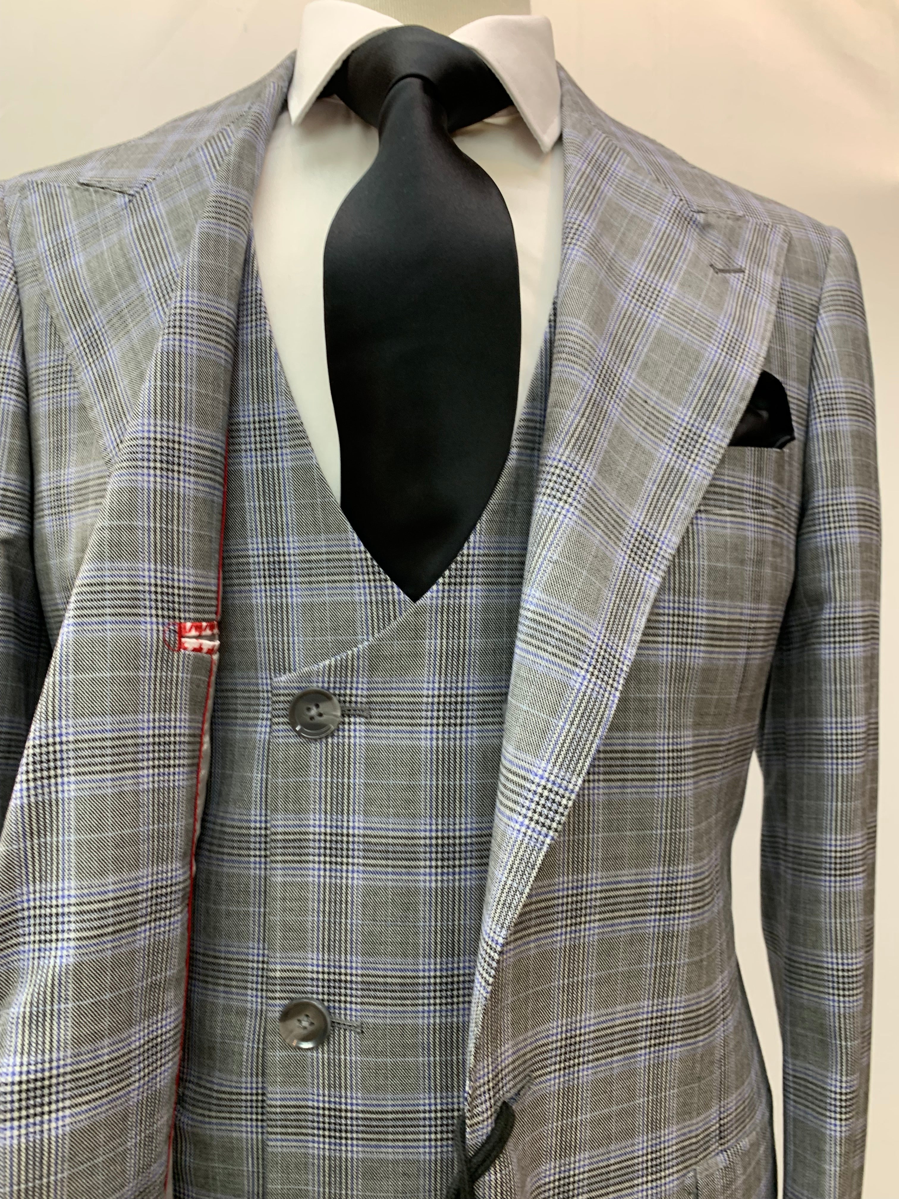 Tiglio 3pc Gray/Blue/Black Glen Plaid Suit