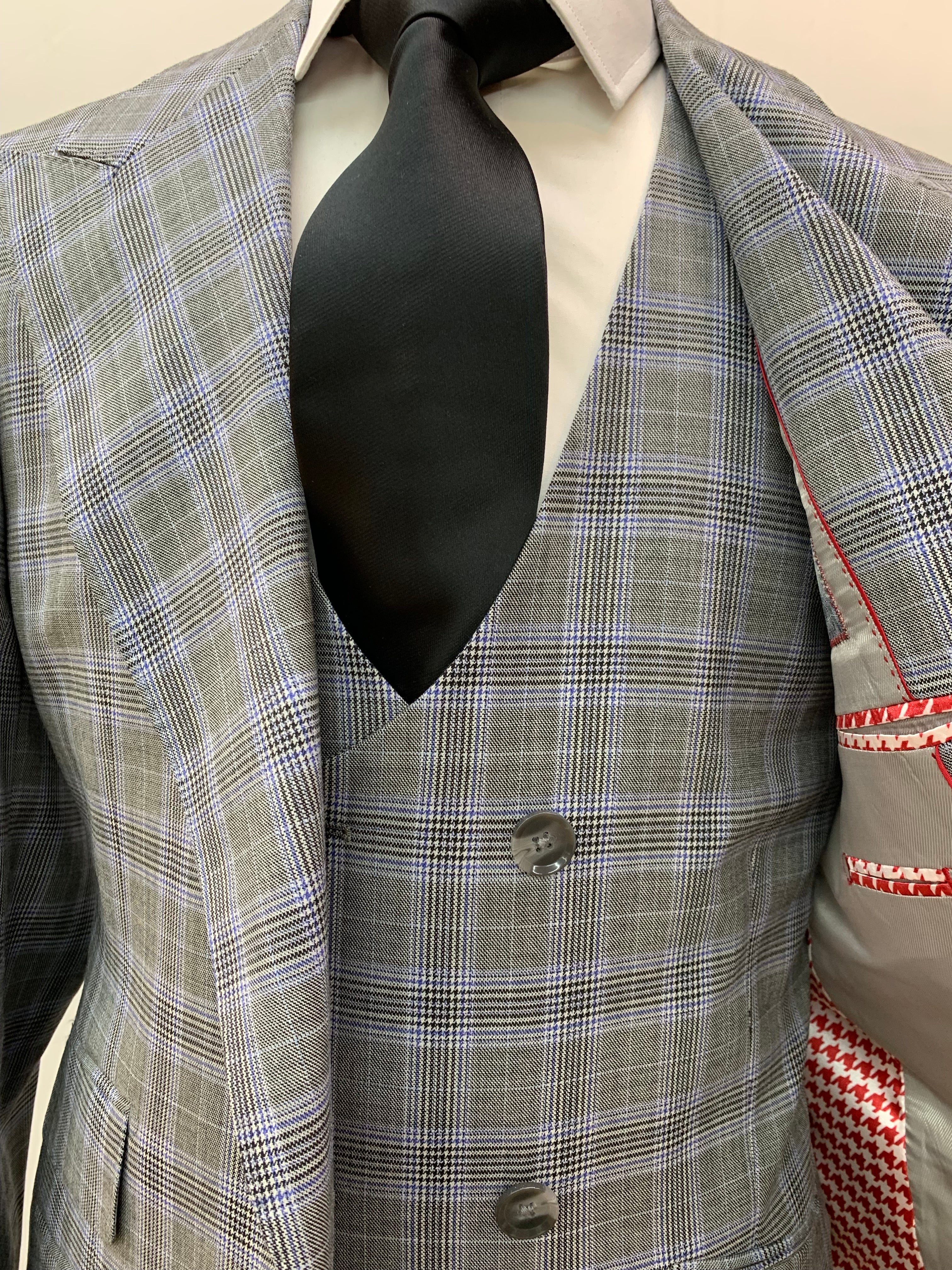 Tiglio 3pc Gray/Blue/Black Glen Plaid Suit