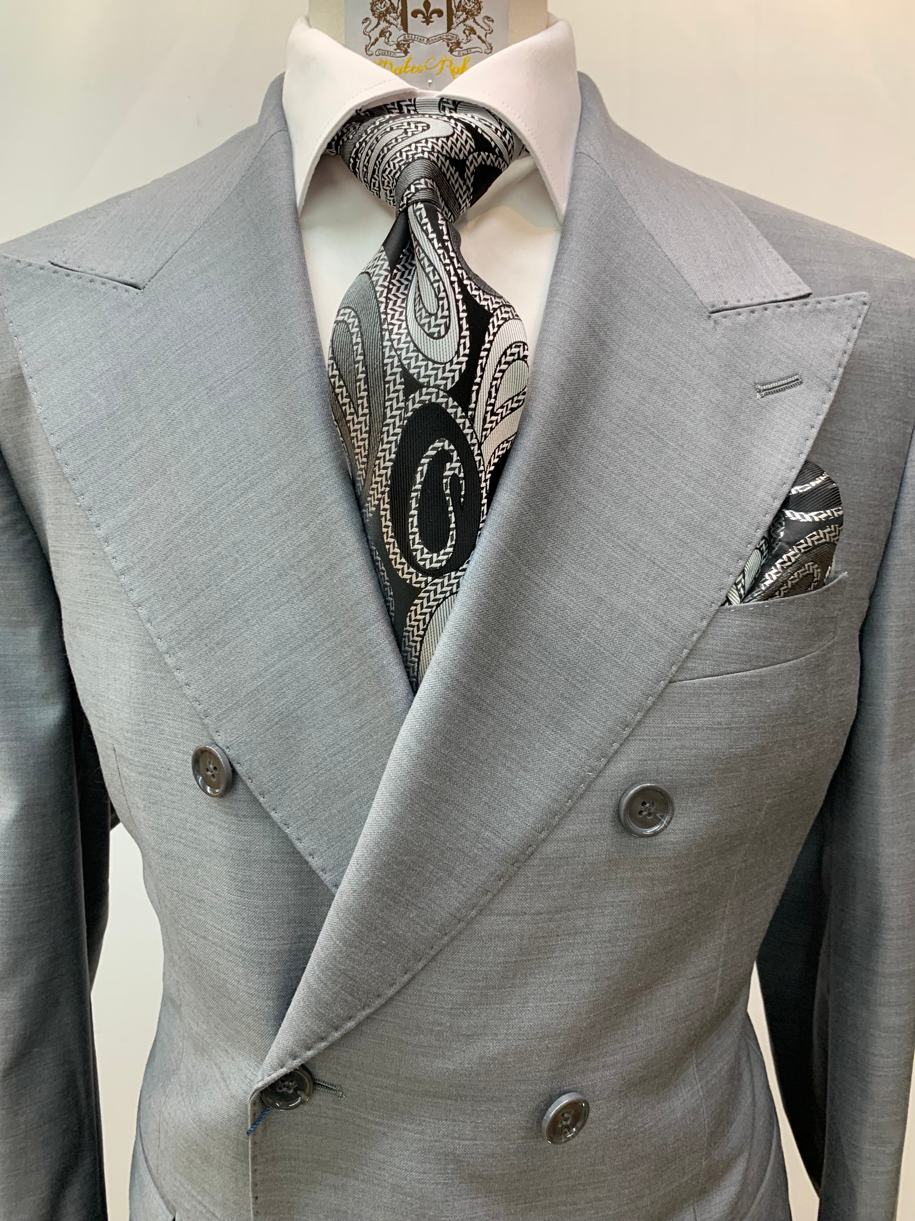 Berragamo Solid Gray Double Breasted Suit