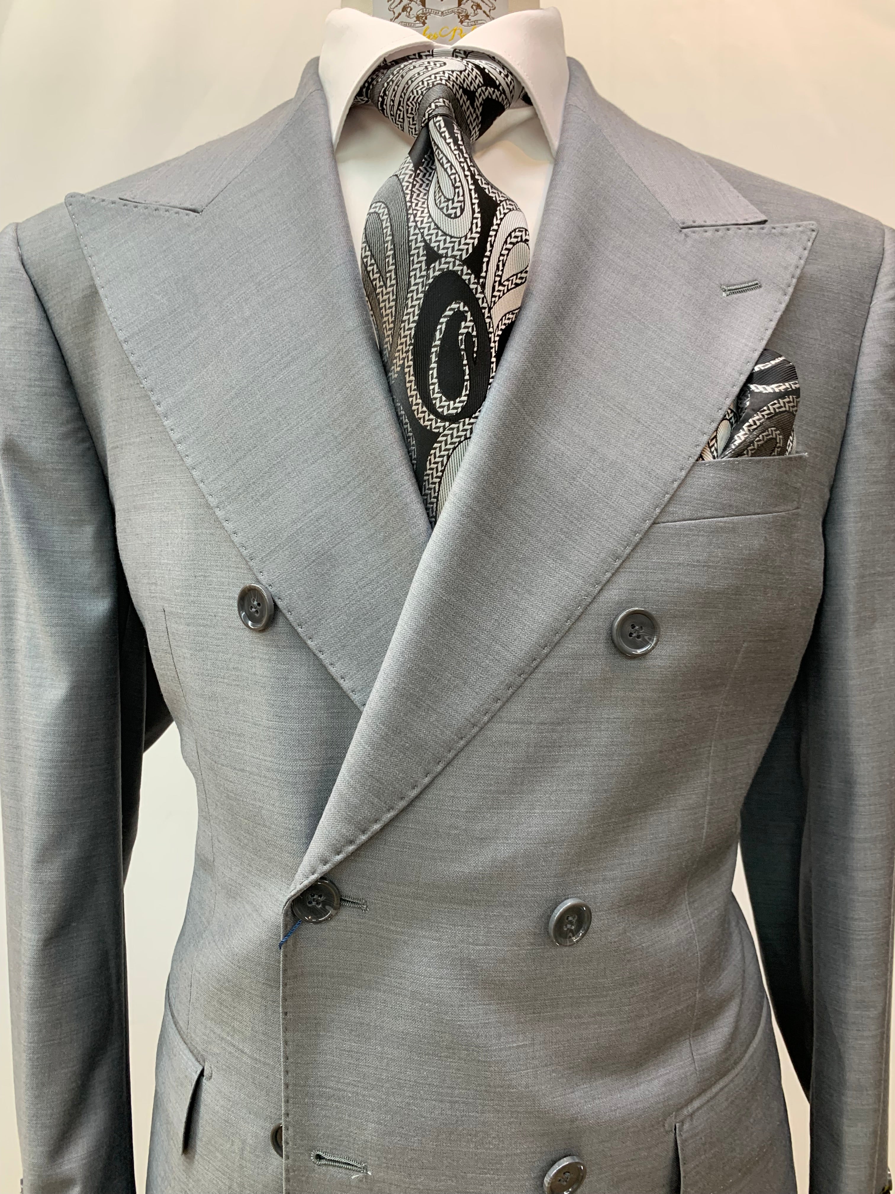 Berragamo Solid Gray Double Breasted Suit