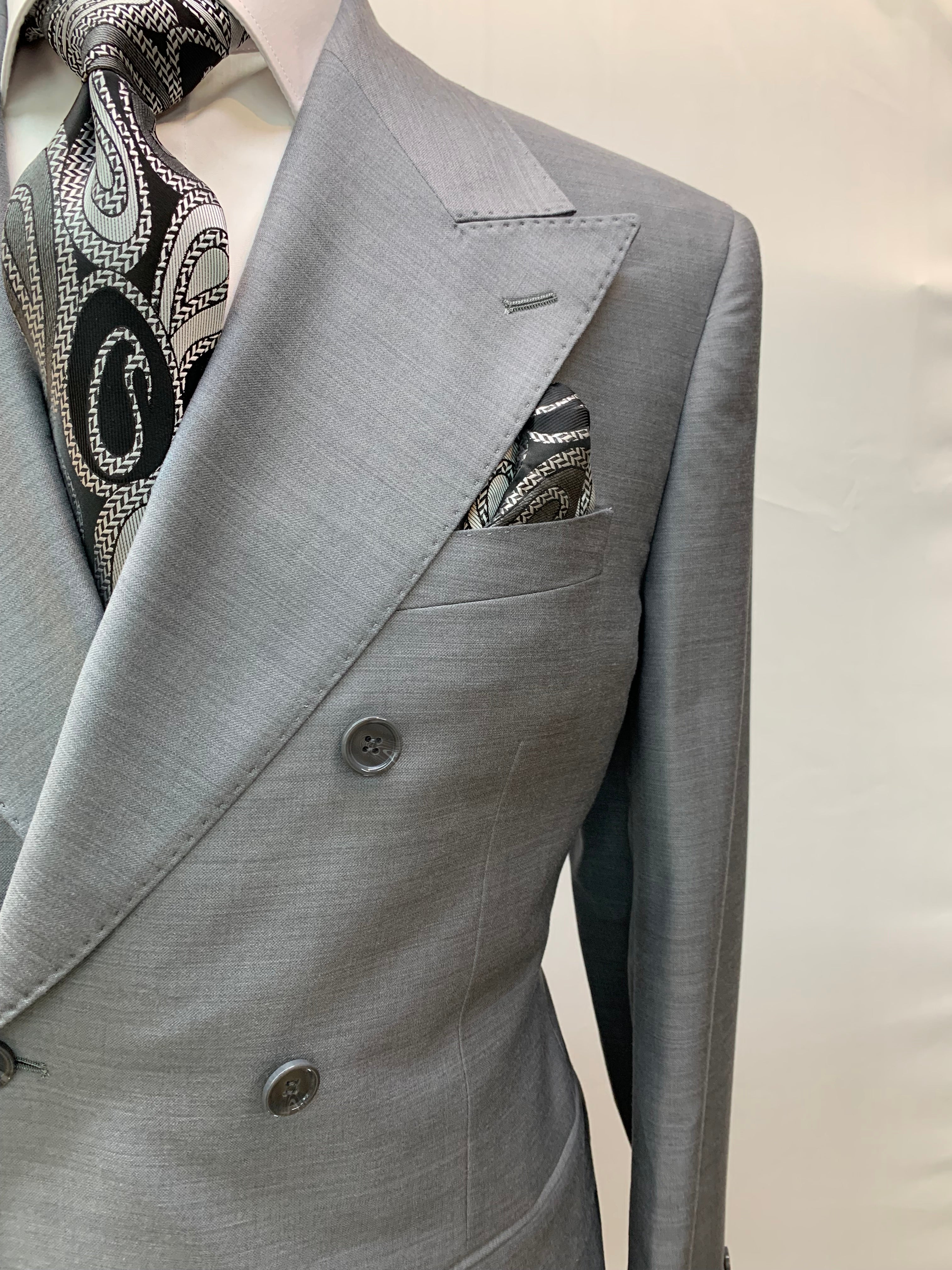 Berragamo Solid Gray Double Breasted Suit