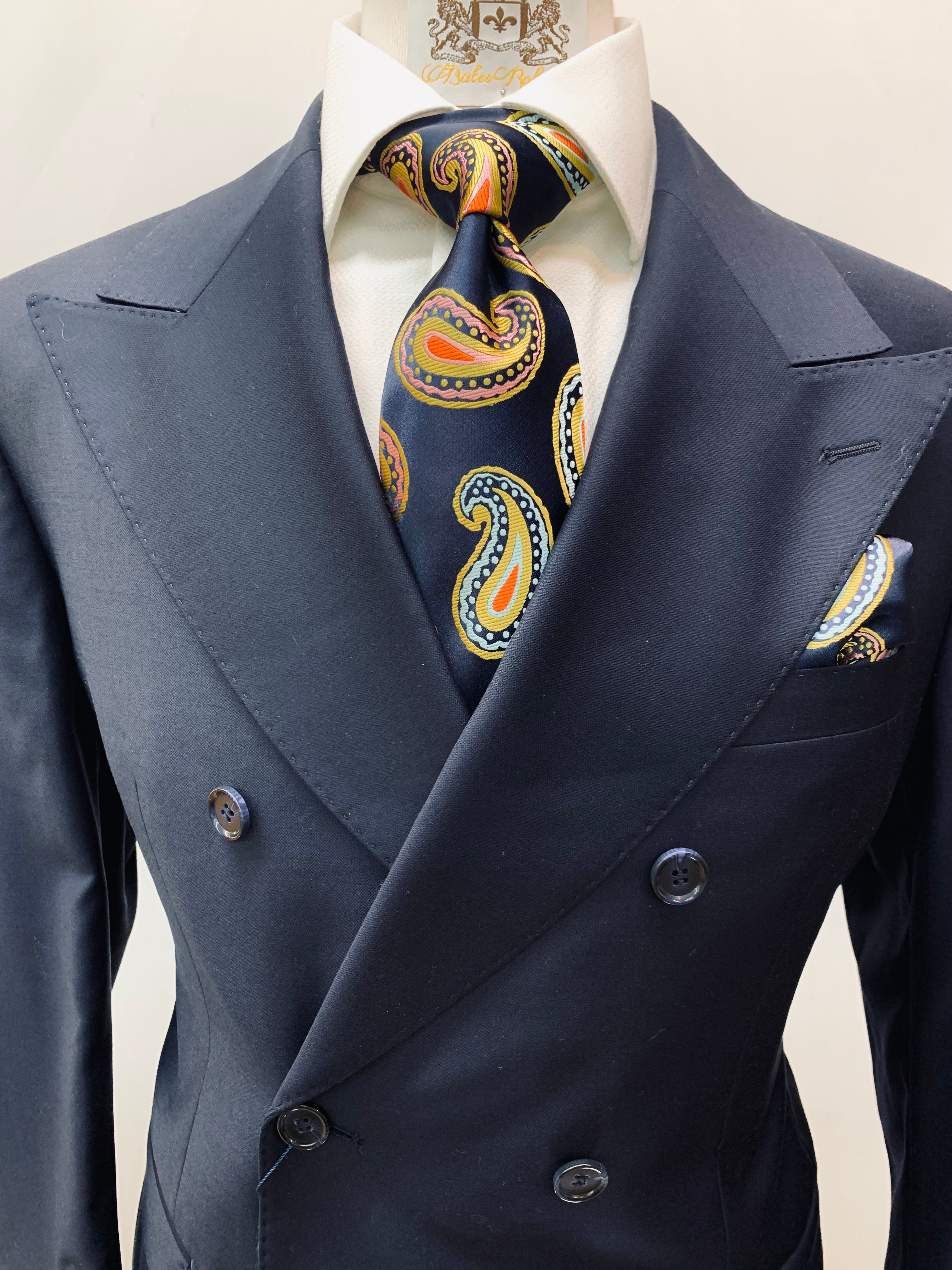 Berragamo Solid Navy Double Breasted Suit