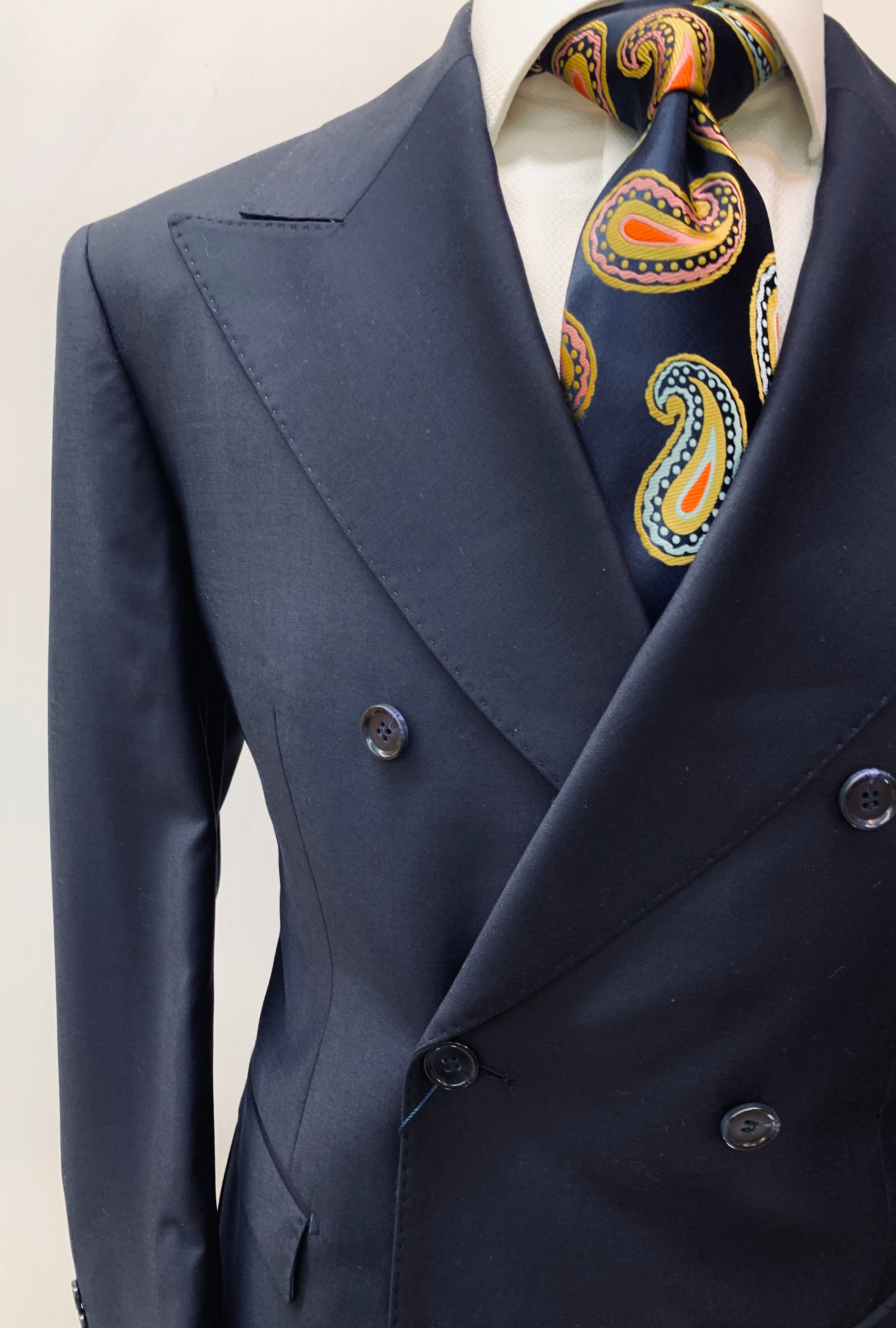 Berragamo Solid Navy Double Breasted Suit