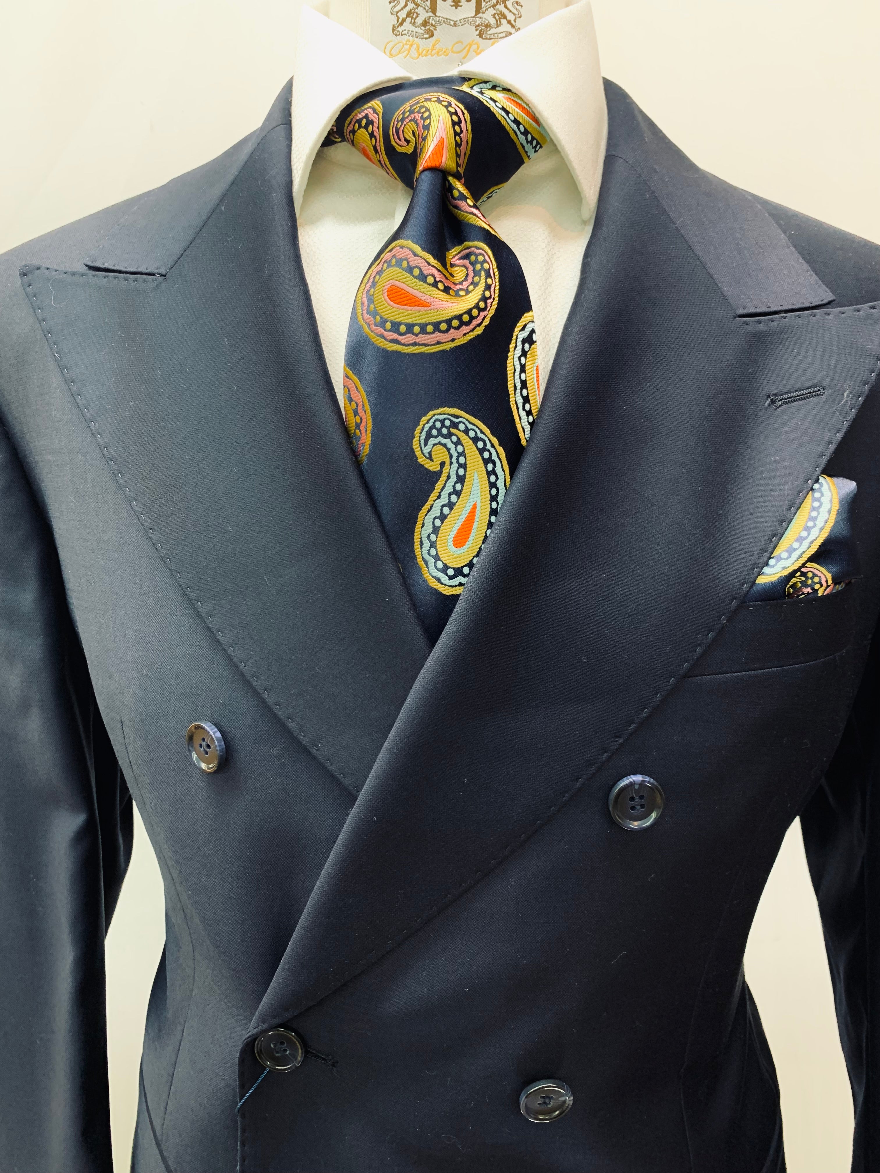 Berragamo Solid Navy Double Breasted Suit