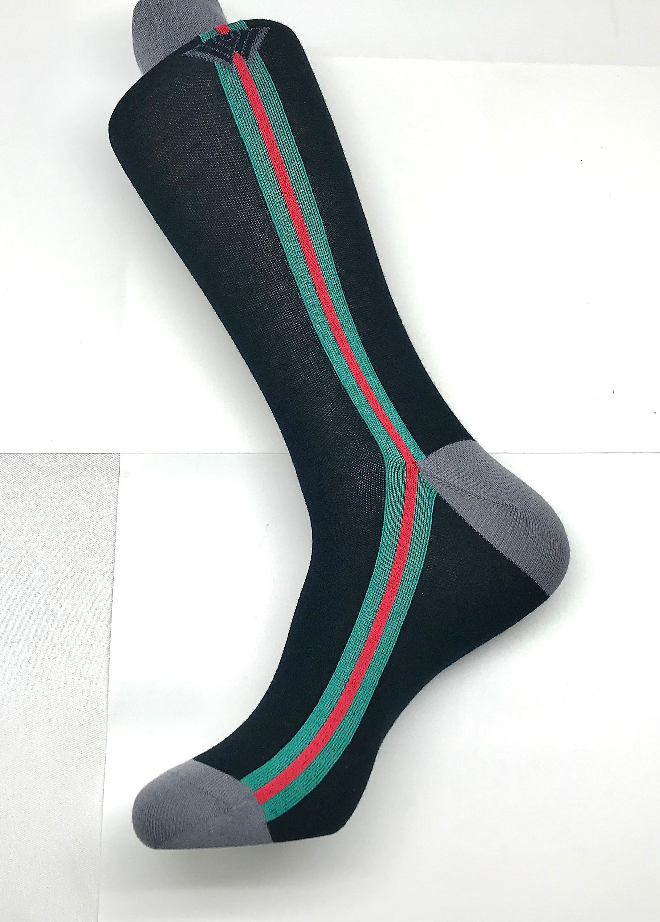 Black w/Green & Red Stripe Sock