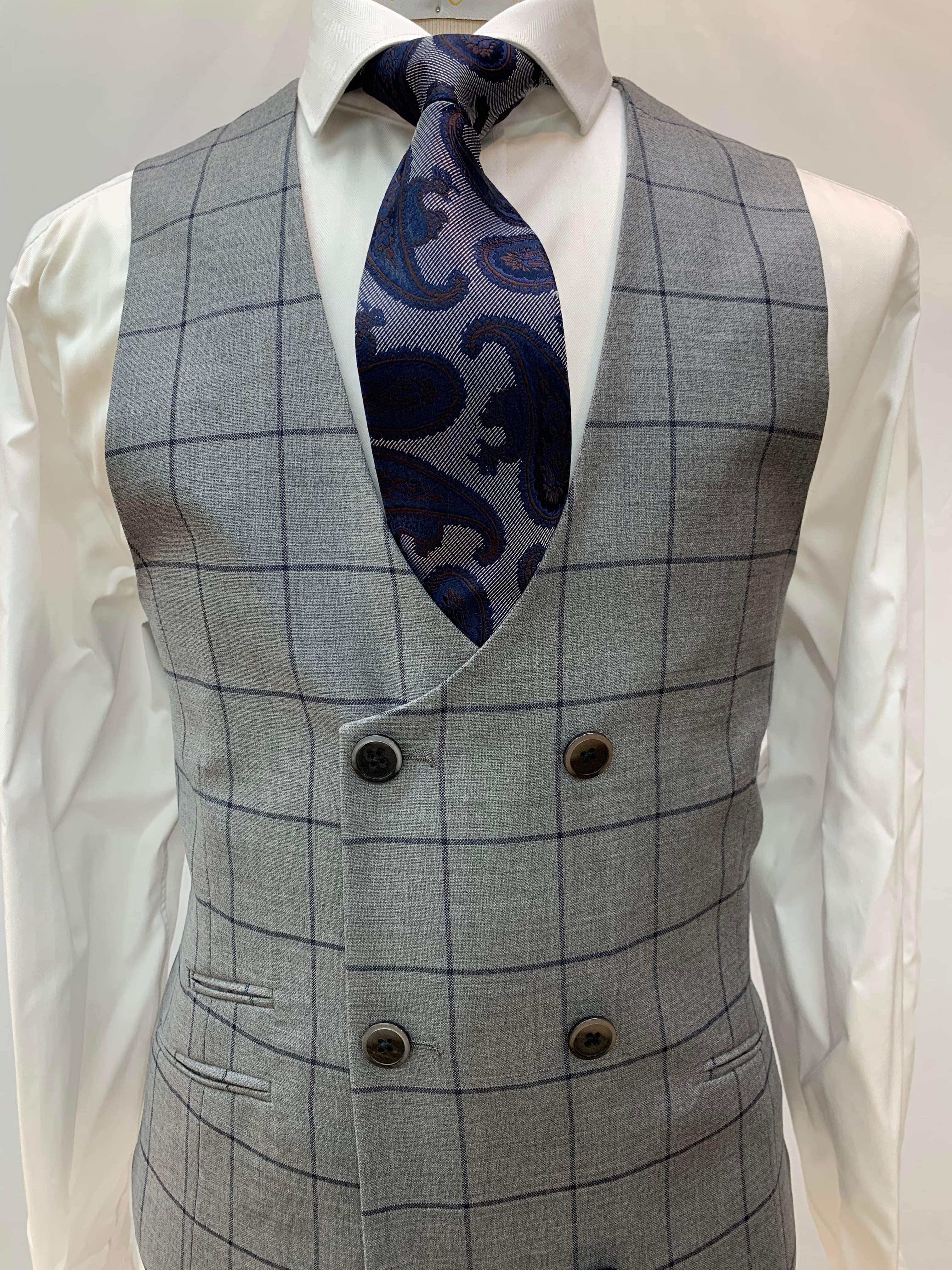 Gray/Navy Windowpane 3pc