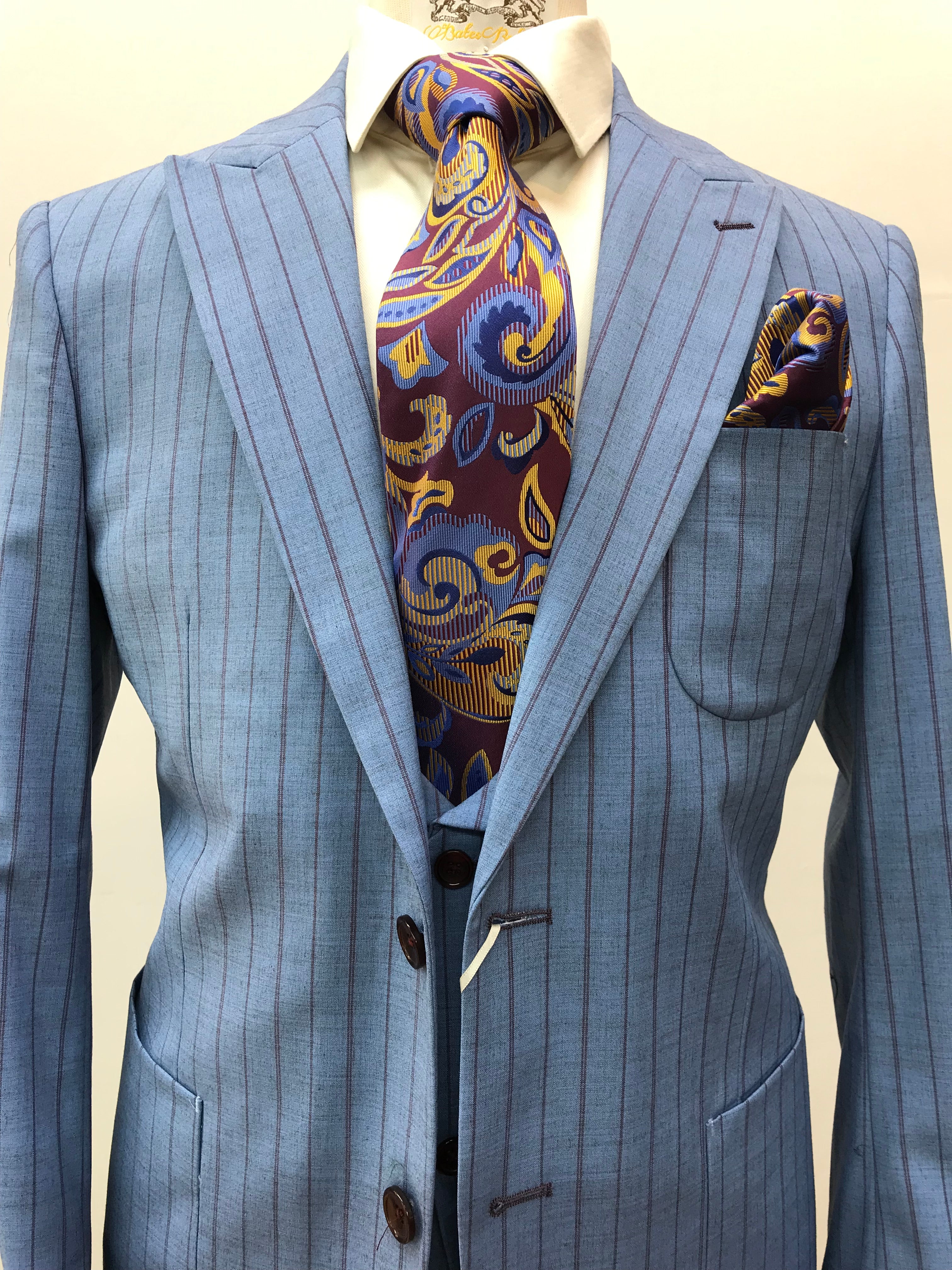 Rossi Man Slim Fit Blue/Burgundy Pinstripe